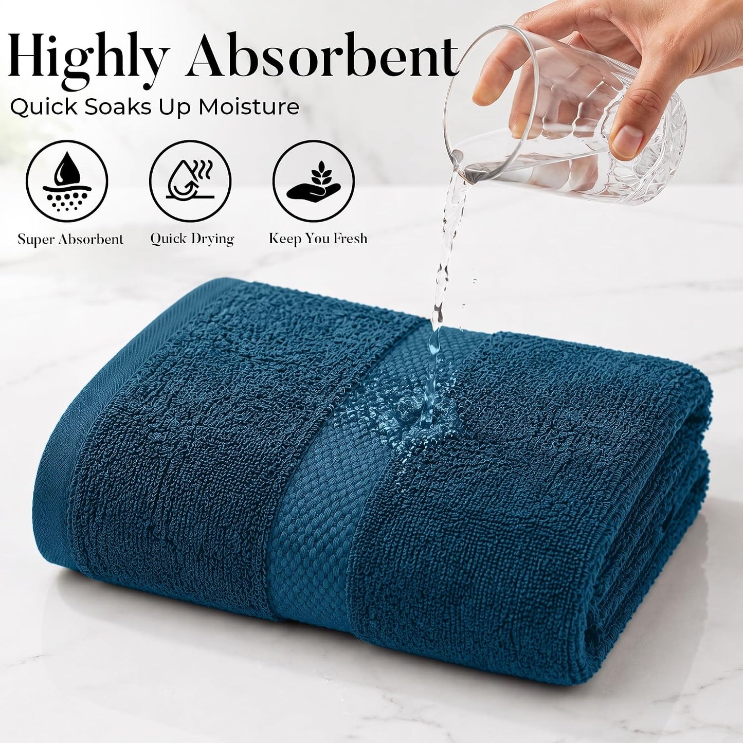 DAN RIVER 600 GSM Cotton Large Bath Towels Set of 4, 27 x 54 Inches, Blue | Larger & Lighter Weight Towels for Bathroom