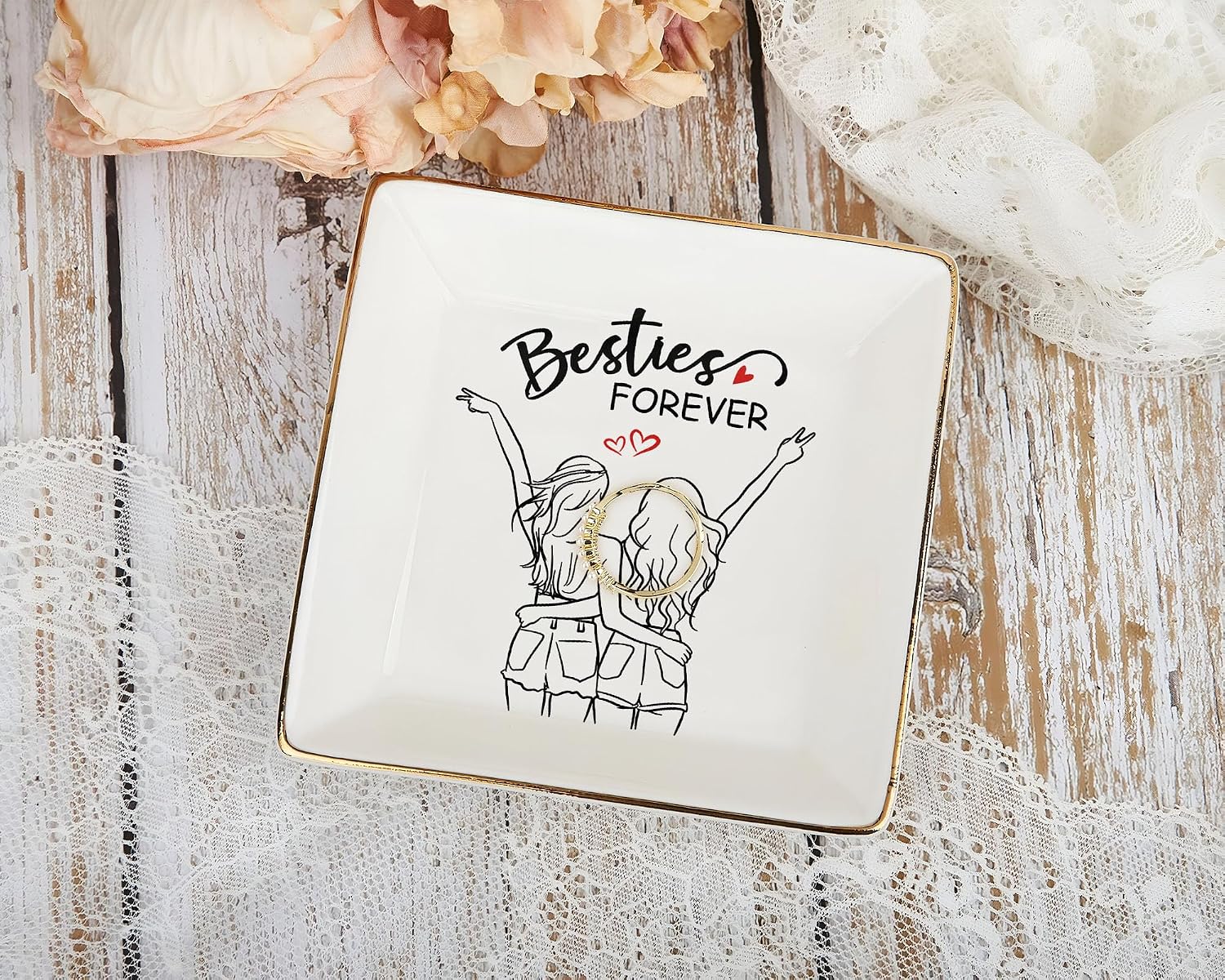 BFF 4" Ceramic Jewelry Tray / Besties Forever