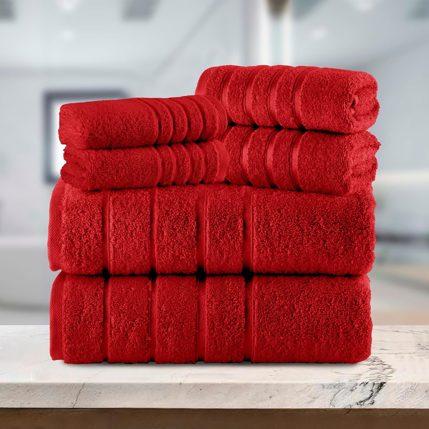 Elegant Comfort 4 Lines Viscose Stripe 6-Piece Premium Towel Set - 100% Turkish Cotton High Absorbent Luxury Bathroom