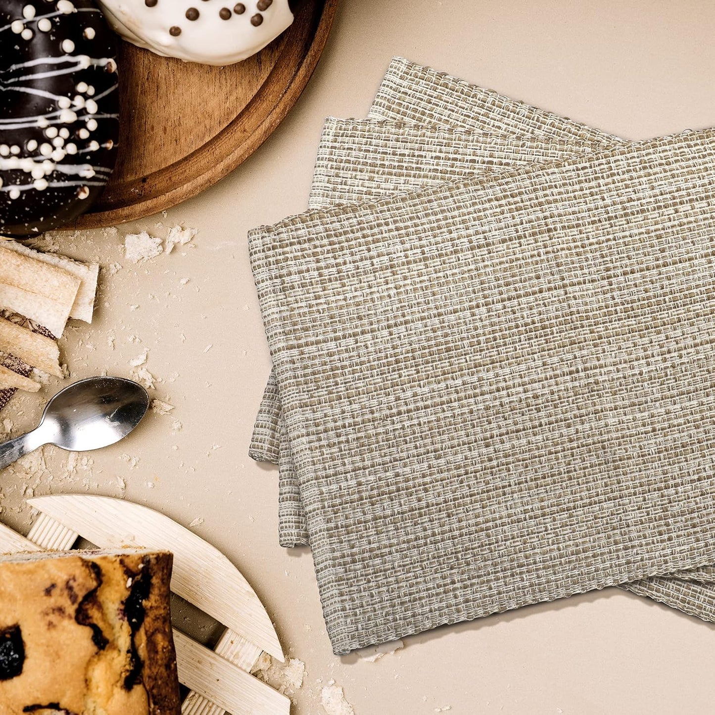 Urban Villa Two Tone Placemat Cotton Tablemat 14x20 (Set of 6) Eggshell