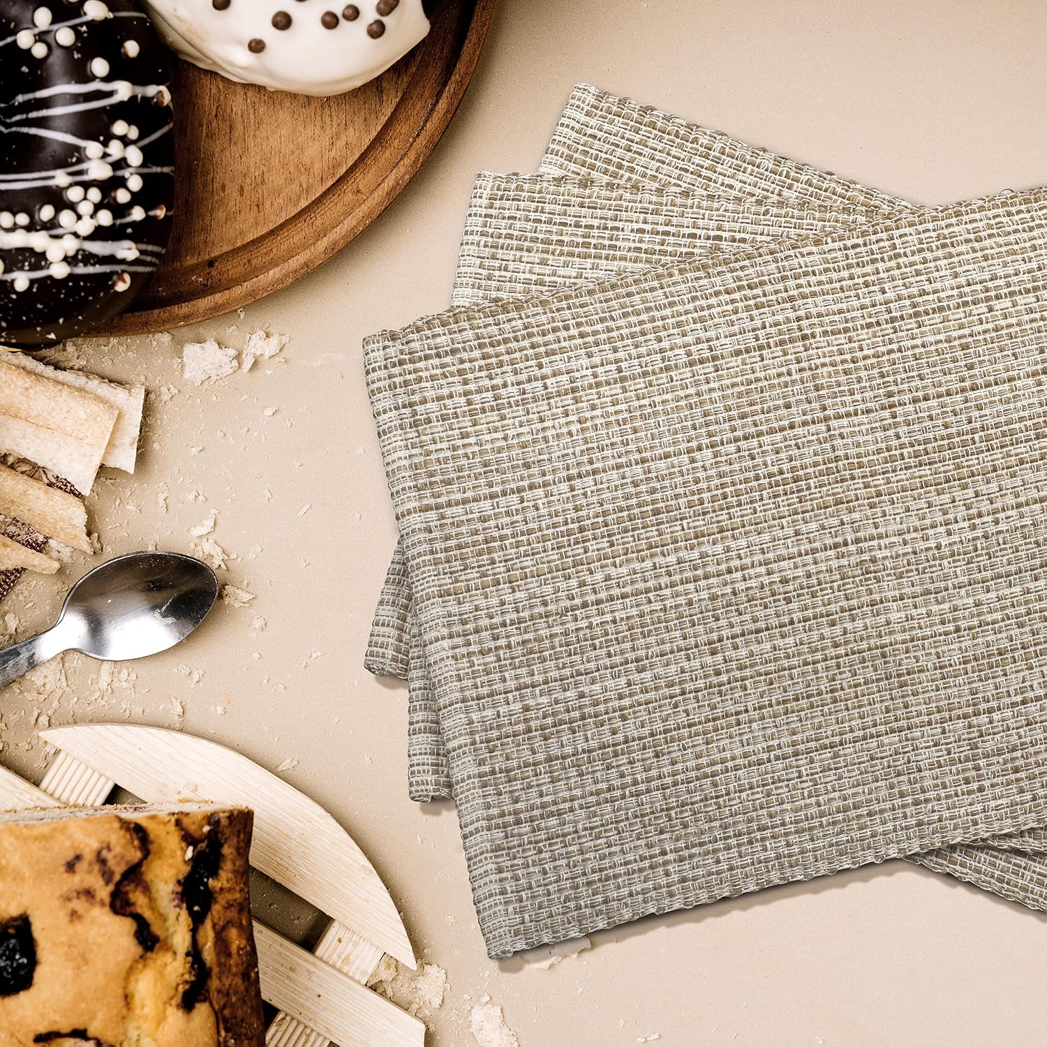 Urban Villa Two Tone Placemat Cotton Tablemat 14x20 (Set of 6) Eggshell