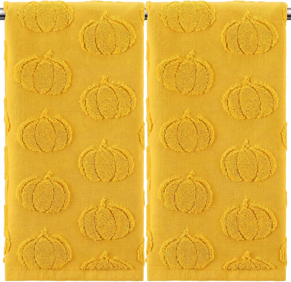 Mindsoft 2 Pcs Fall Hand Towels 3D Pumpkin Jacquard,Yellow