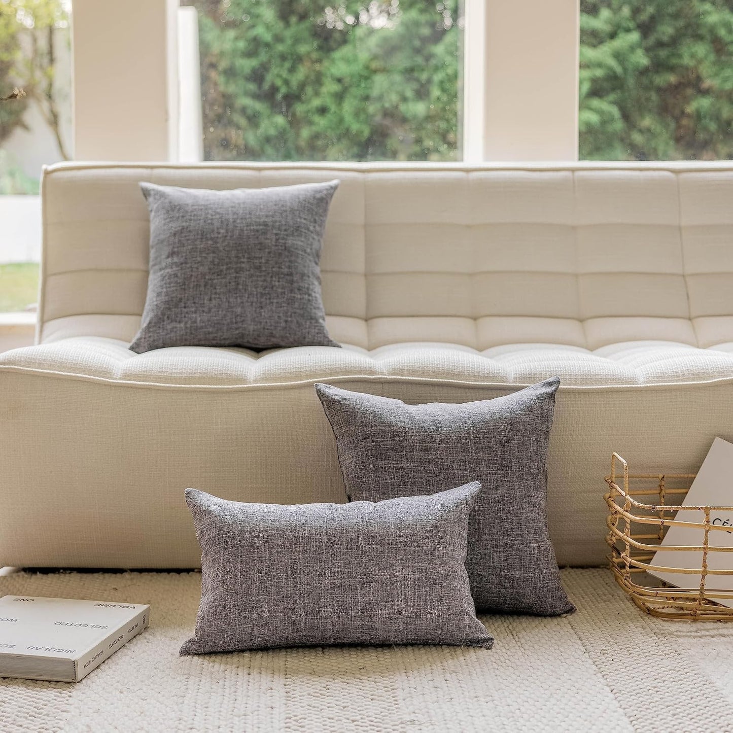 Gray Pillow Covers Soft Lined Linen Throw Pillow Cases Decorative / 18 x 18 / Ash Grey / Set of 4