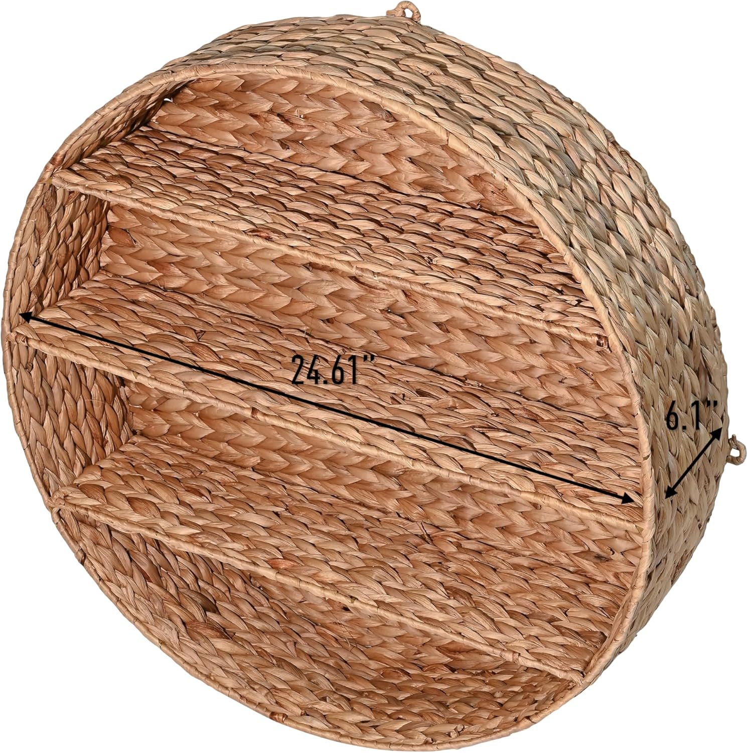 WRK1000A Annulus 24.5" 3-Shelf Circular Handwoven Hyacinth Wall Rack for Entryway / Natural / 24.61