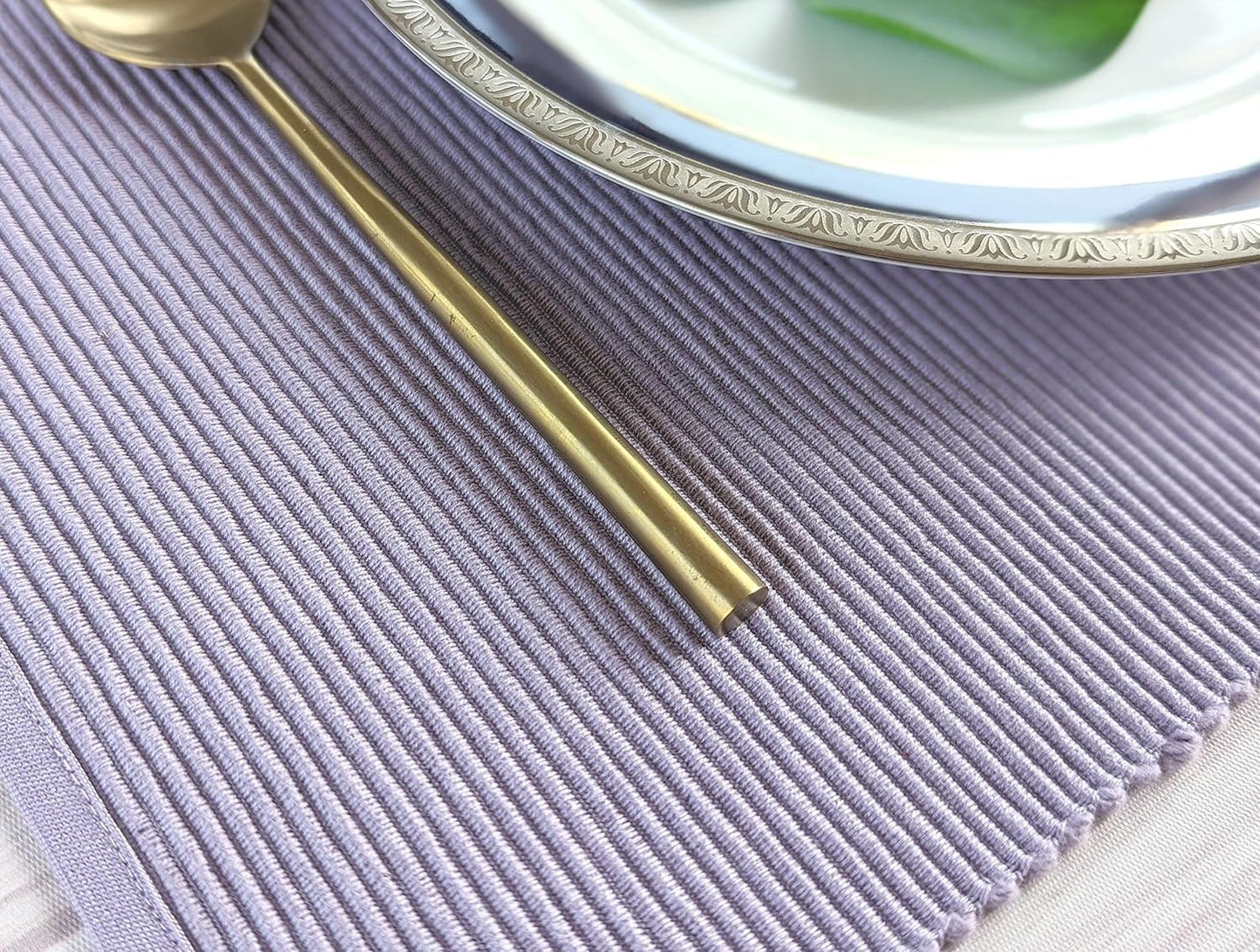 100% Cotton Ribbed Placemats - Set of 8-13 x 19 Inches - Purple - Everyday Cloth Table Mats - Thick Construction