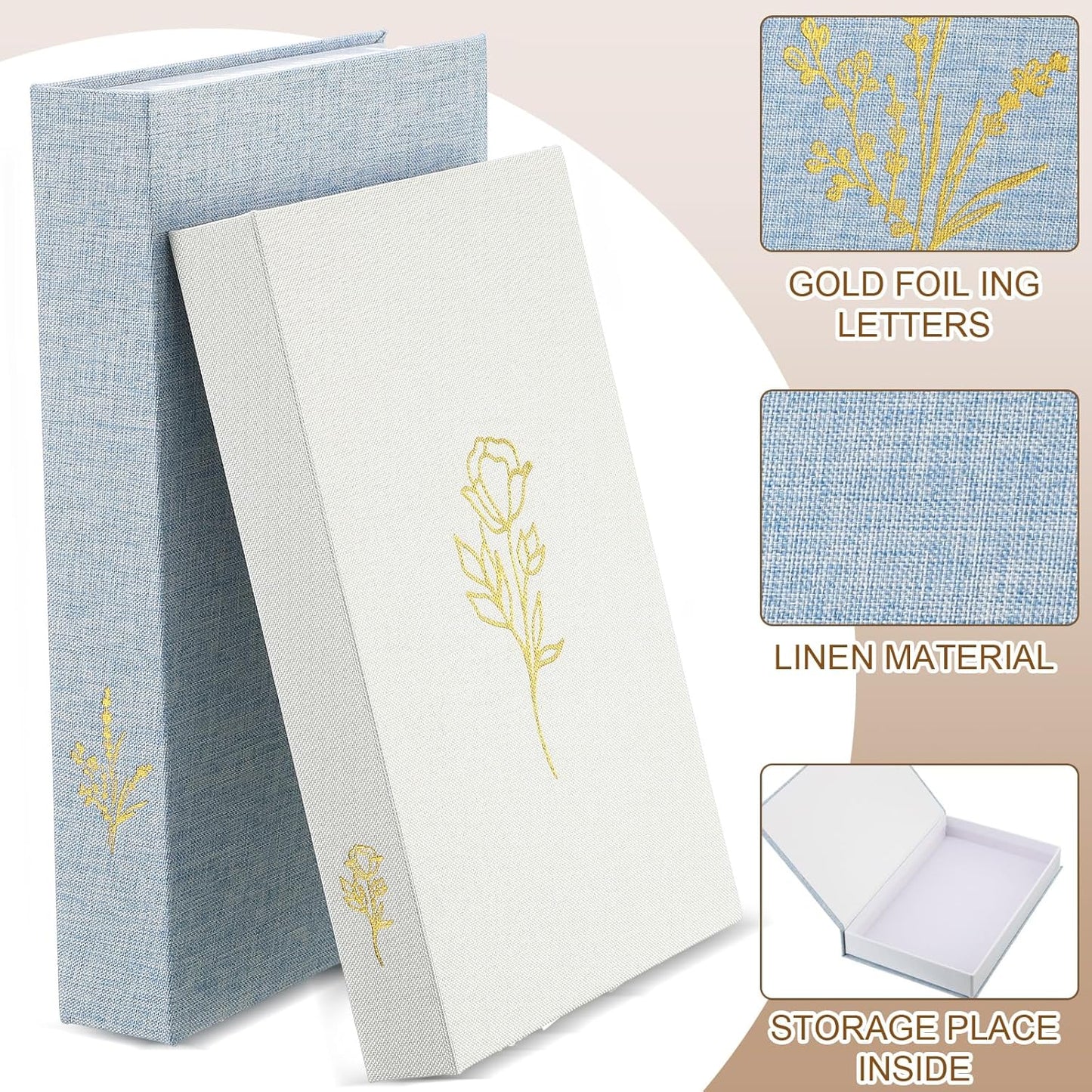 Aesthetic Decorative Books Linen Boxes Coffee Table Bookshelf Mantle / Baby Blue Beige / Set of 2