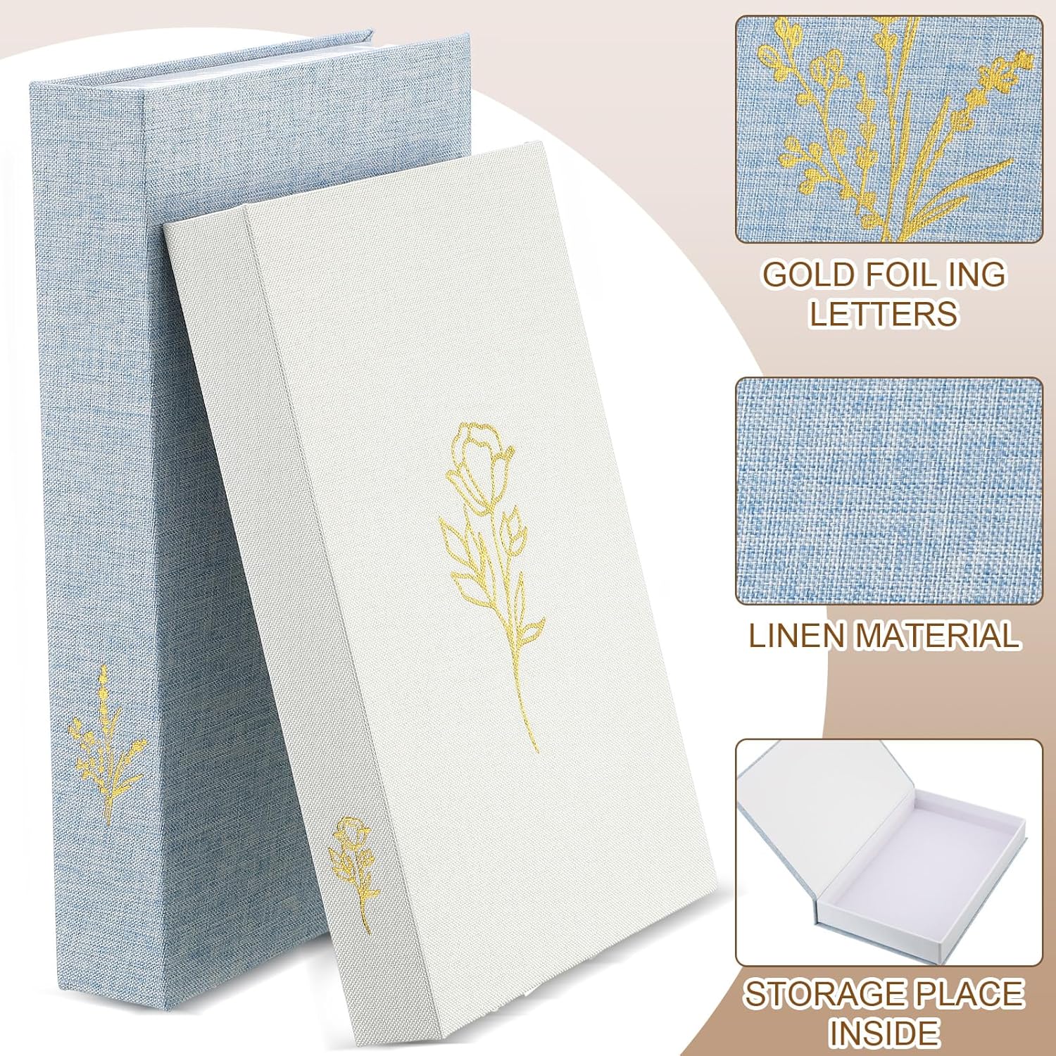 Aesthetic Decorative Books Linen Boxes Coffee Table Bookshelf Mantle / Baby Blue Beige / Set of 2
