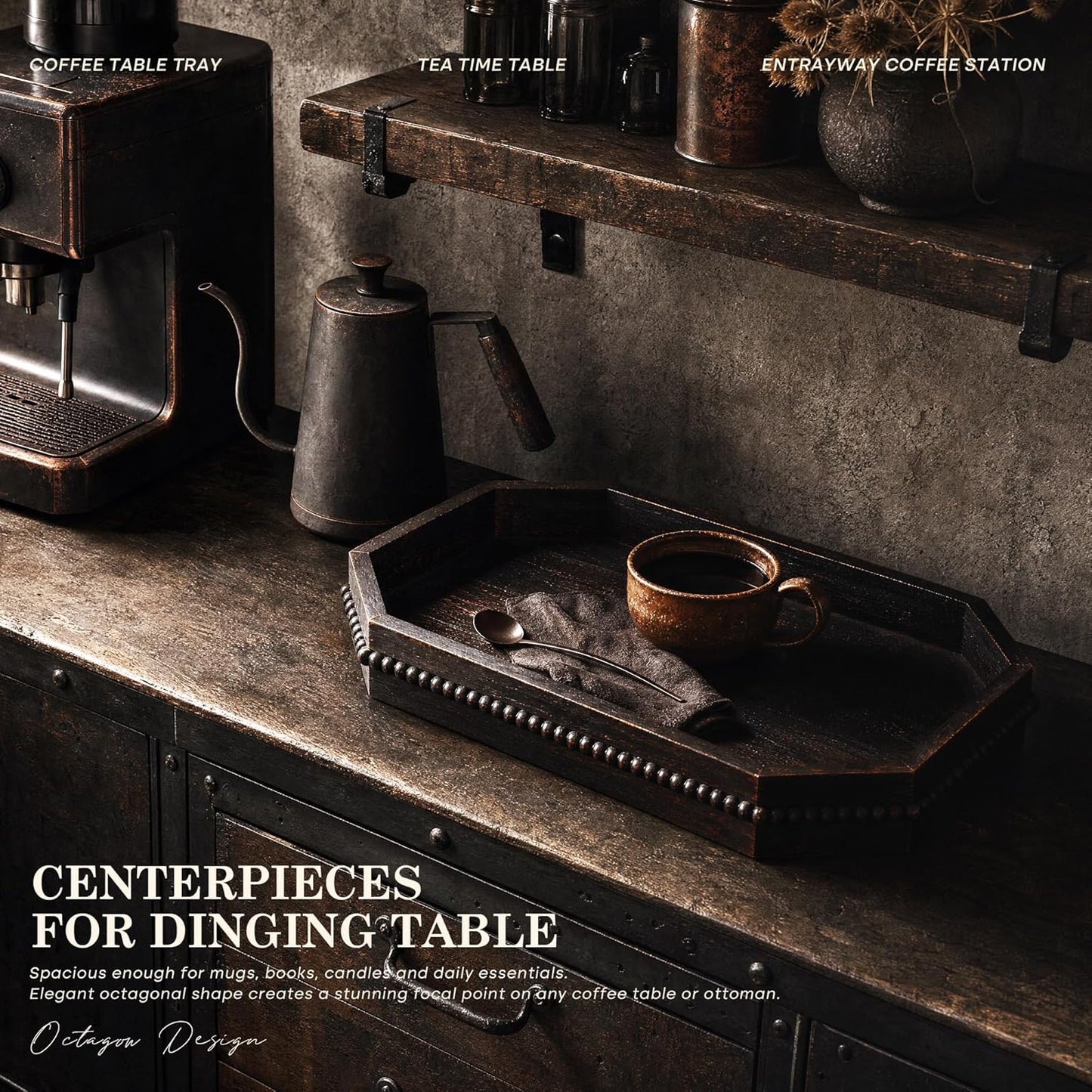 Rustic Decorative Tray / Distressed Black