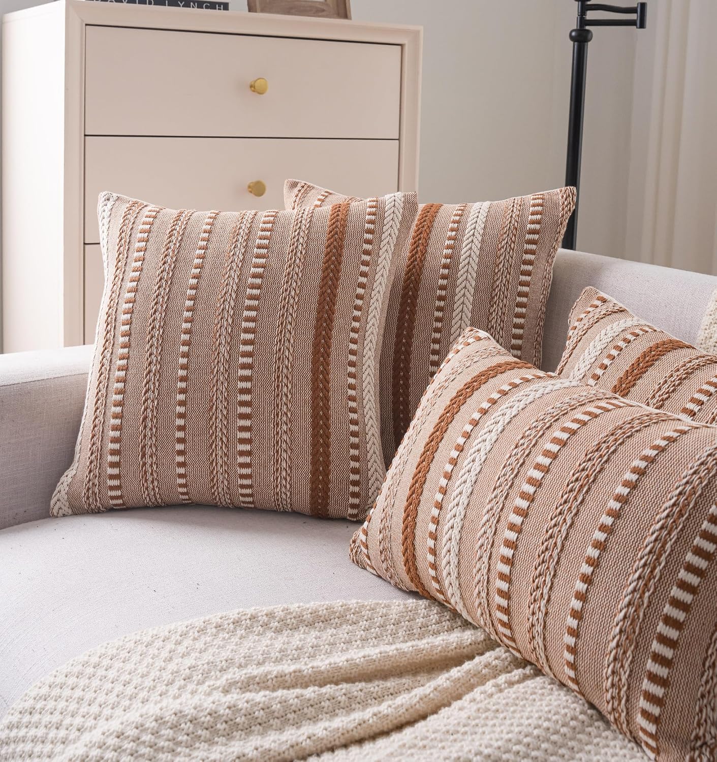 Boho Throw Pillow Covers / Brown / 18 x 18 / Set of 2