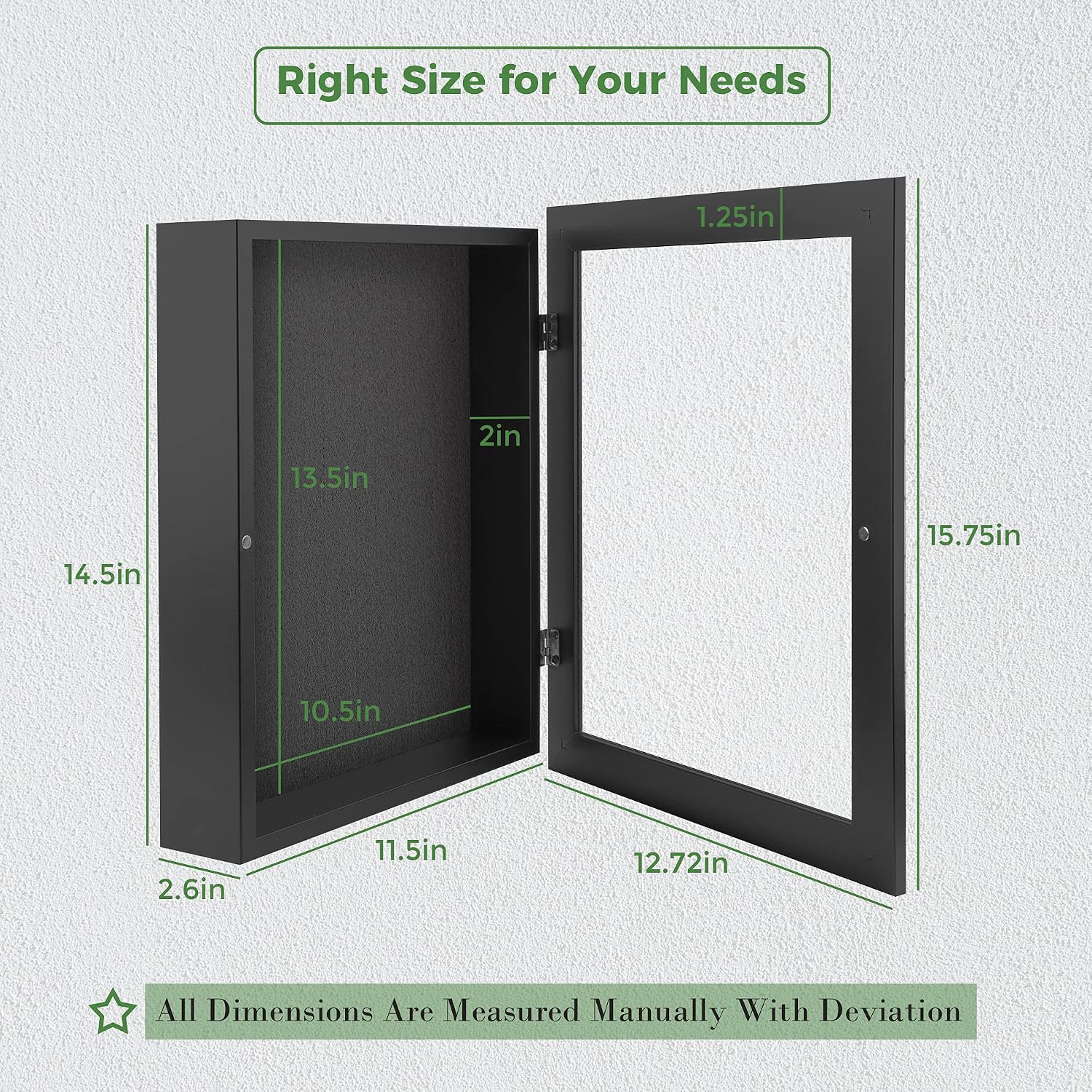 Frametory 11x14 Shadow Box Frame Display Case, 2-inch Depth (Black) | Strengthened Glass Cover, Display Box for Wall