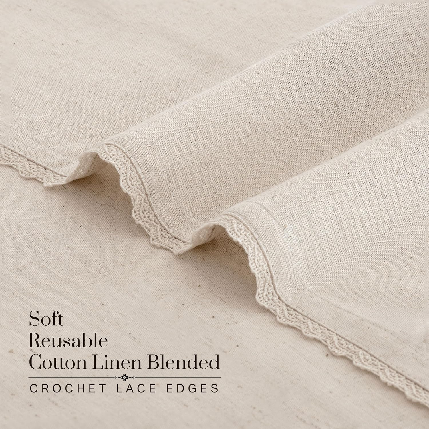 FINGERCRAFT Lace Cloth Napkins, Cotton Linen, 12 Pack, 20x20 Inch, Ivory | Premium Crochet lace, mitered Corners