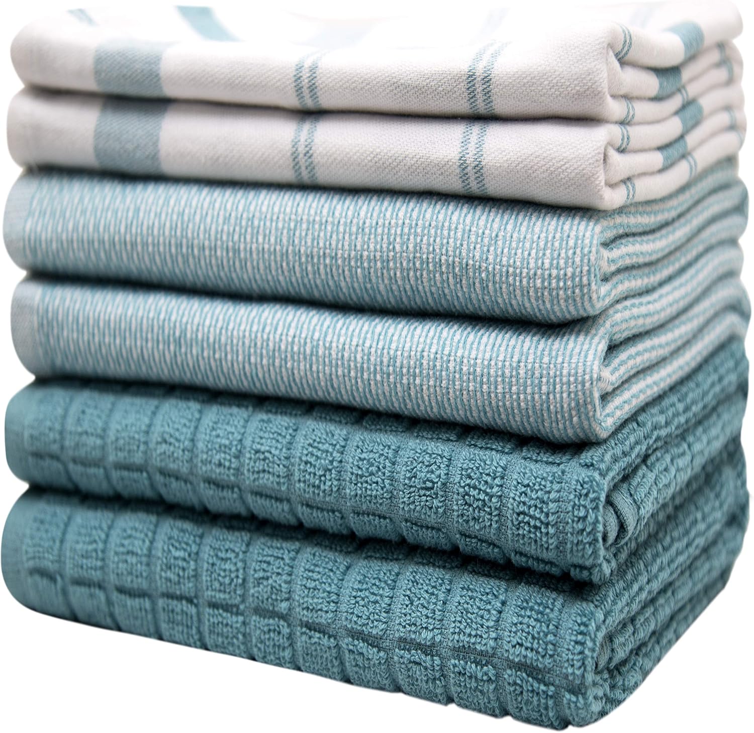 Premium Kitchen Towels 6 Pack 100% Cotton, 20"x28" Dish Towels - Teal Check | Large Flat & Terry Kitchen Linen Set with