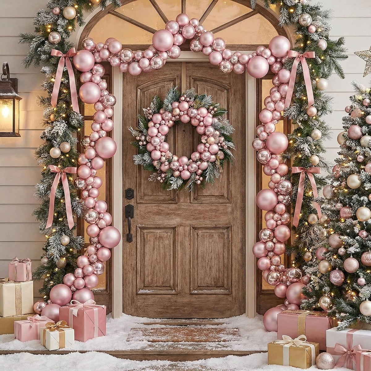 9 ft Christmas Ball Garland Ornaments Large Pink Hanging Shatterproof Xmas Balls Decorations for Home Indoor Outdoor
