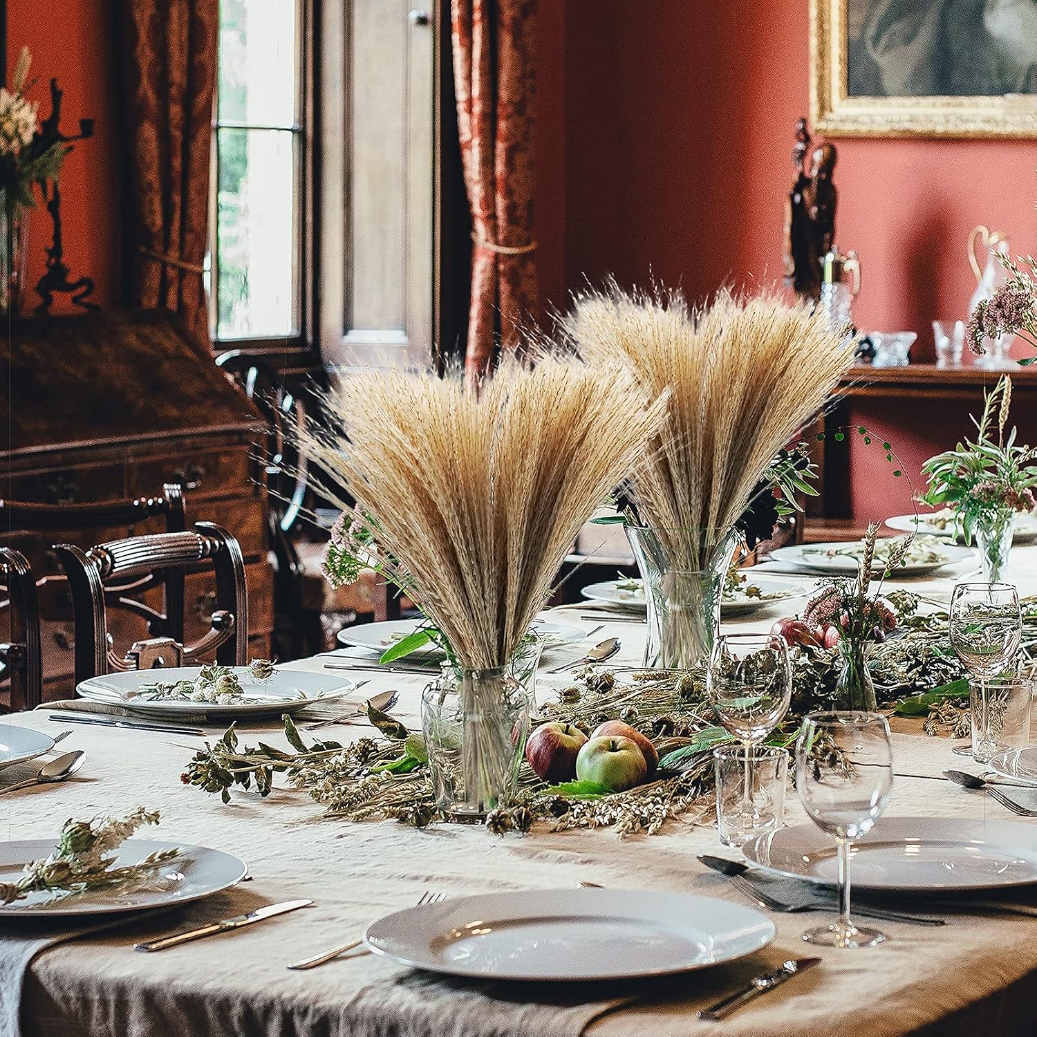 Plume Tall Dried Flowers Large Faux Reed / Dried Pampas Grass / Natural / 17 Inch / Set of 100