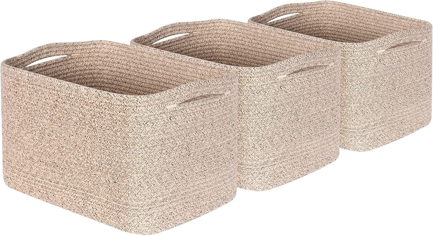 Decorative Woven Storage Baskets / Oatmeal Brown / Set of 3