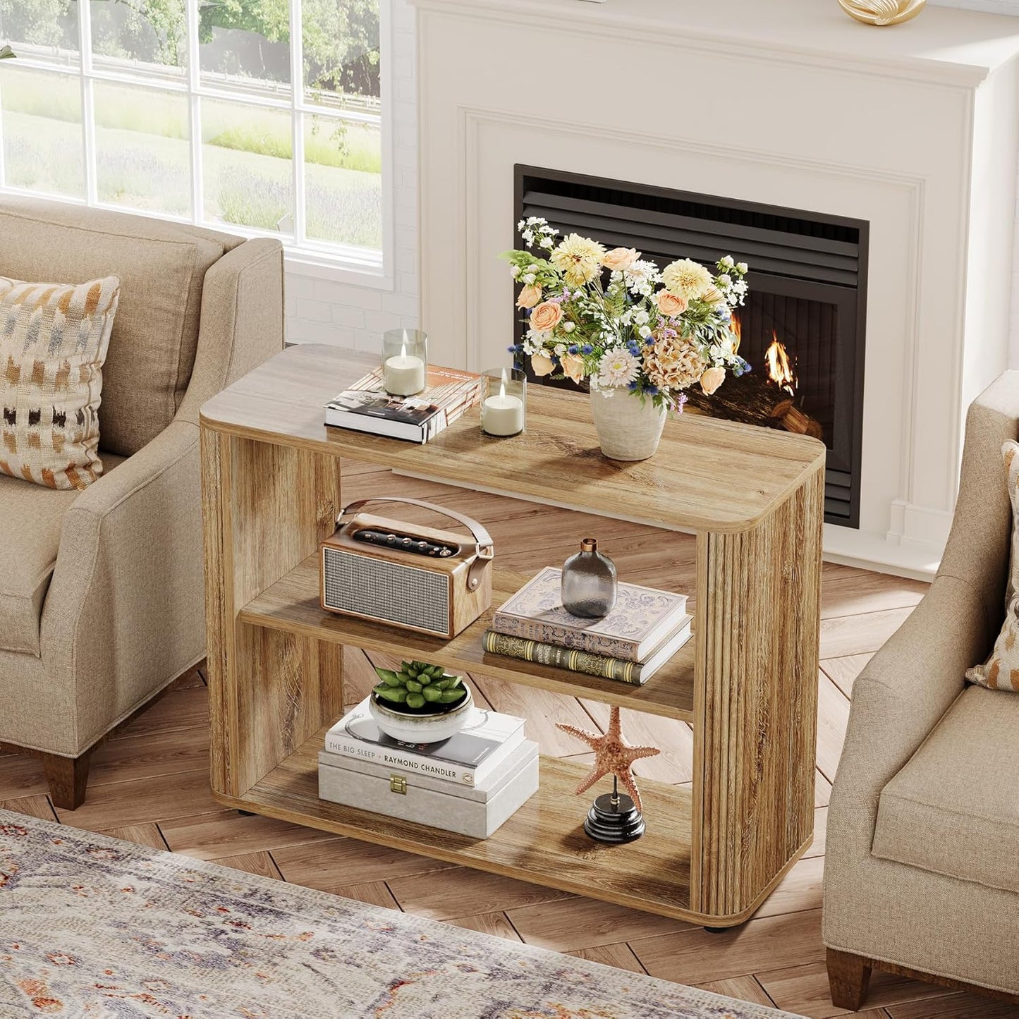 Storage Shelves / 3-Tier End Table / Natural