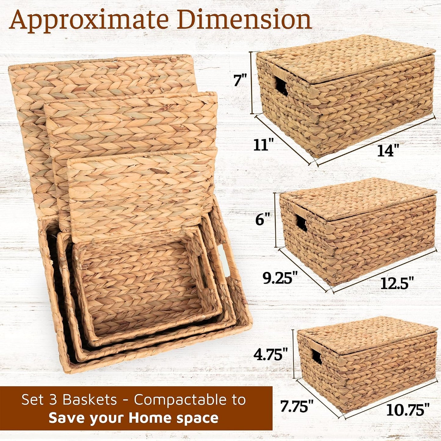 Wicker Baskets / Woven Storage Basket / Set of 3