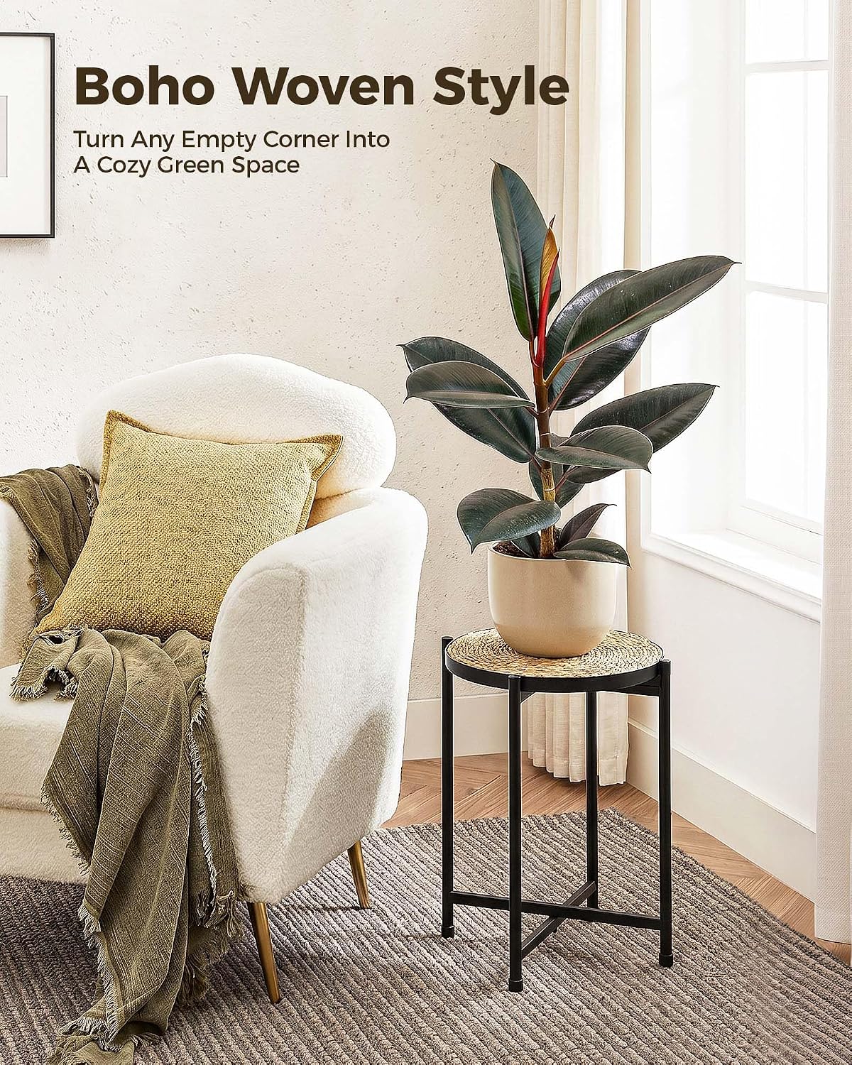 Bamworld Indoor Plant Stand Tall Plant Table Corner Plant Stool Boho Small Plant Holder Single Flower Stand for Large