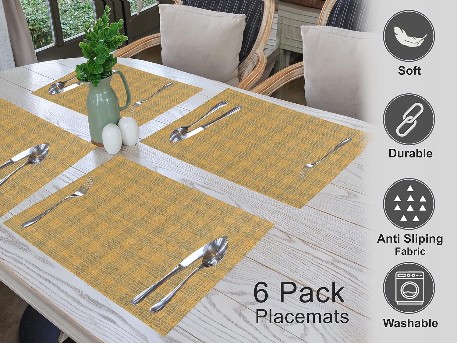 Ruvanti Placemats Set of 6, 100% Cotton Place Mats of 13"x19" – Wet Net | Heat, Stain resistant, Washable, Non-Slip