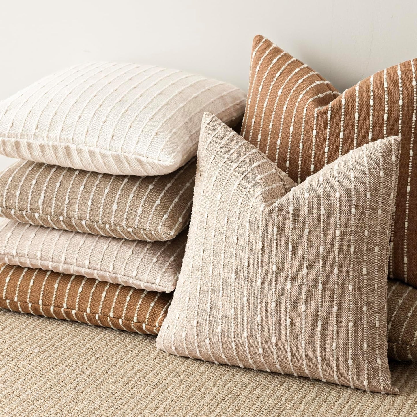 Decorative Jacquard Boucle Throw Pillow Covers Accent Textured / 18 x 18 / Cream White / Set of 2