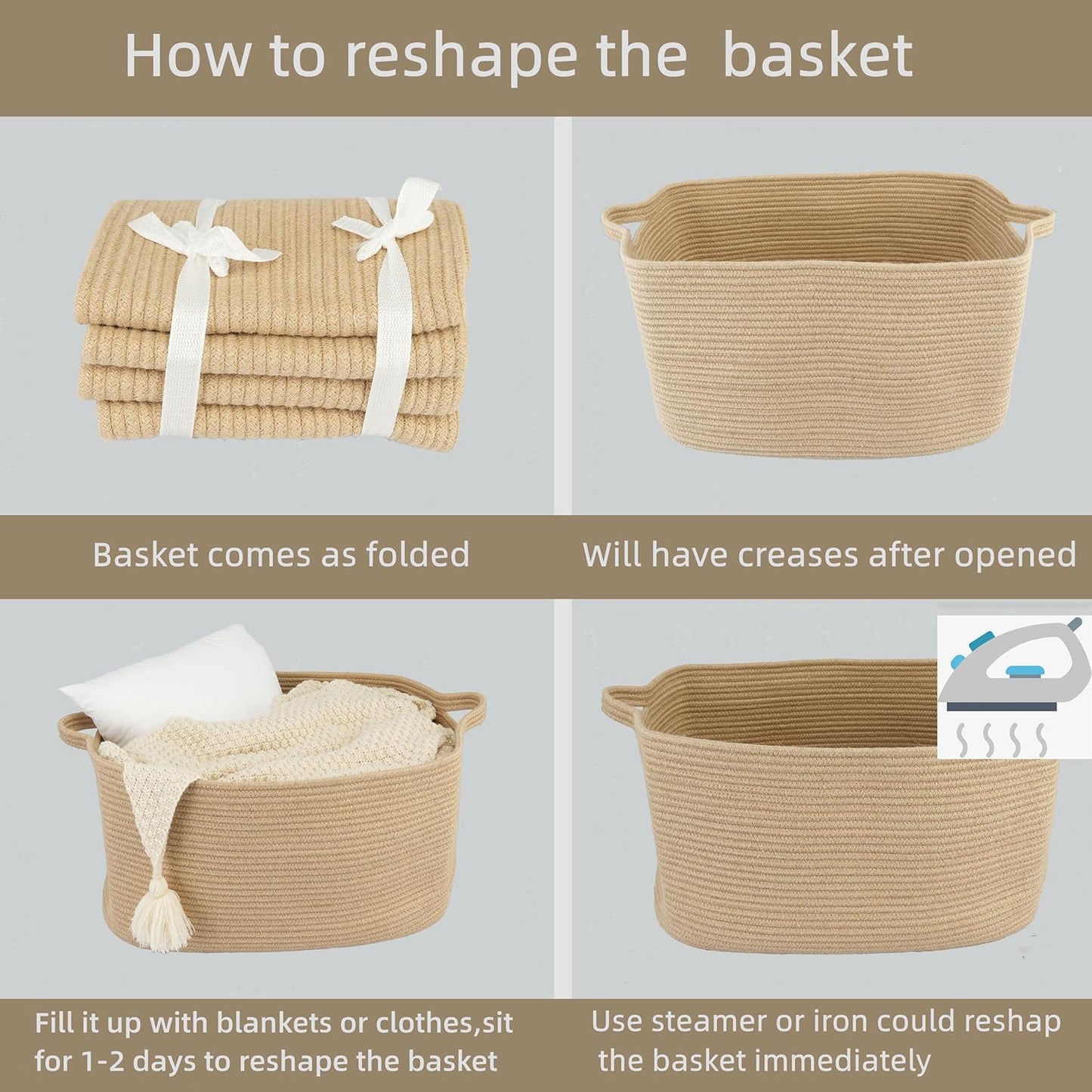 Large Rectangle Blankets Basket Living Room " Woven Rope Storage Baskets / Jute / 22 x 17 x 12