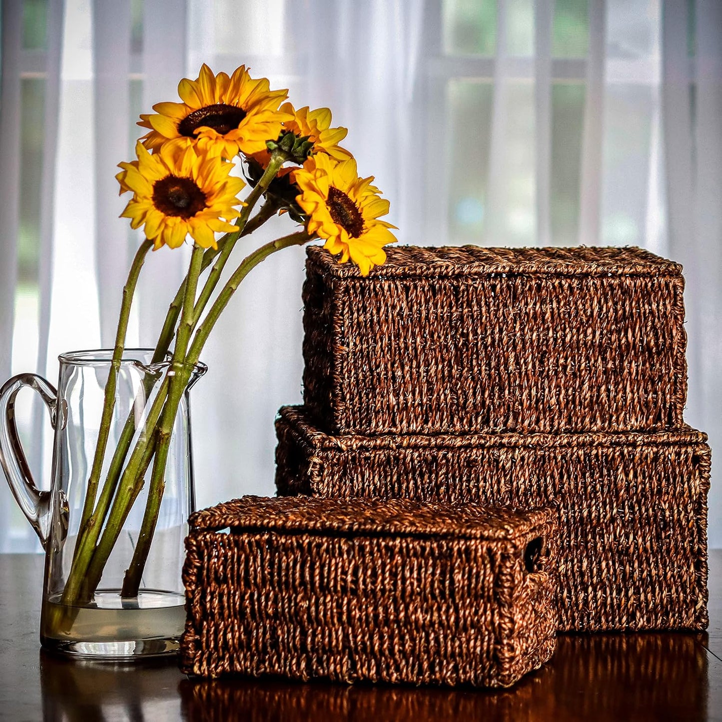 Rectangular Seagrass Baskets / Brown / Small / Set of 3