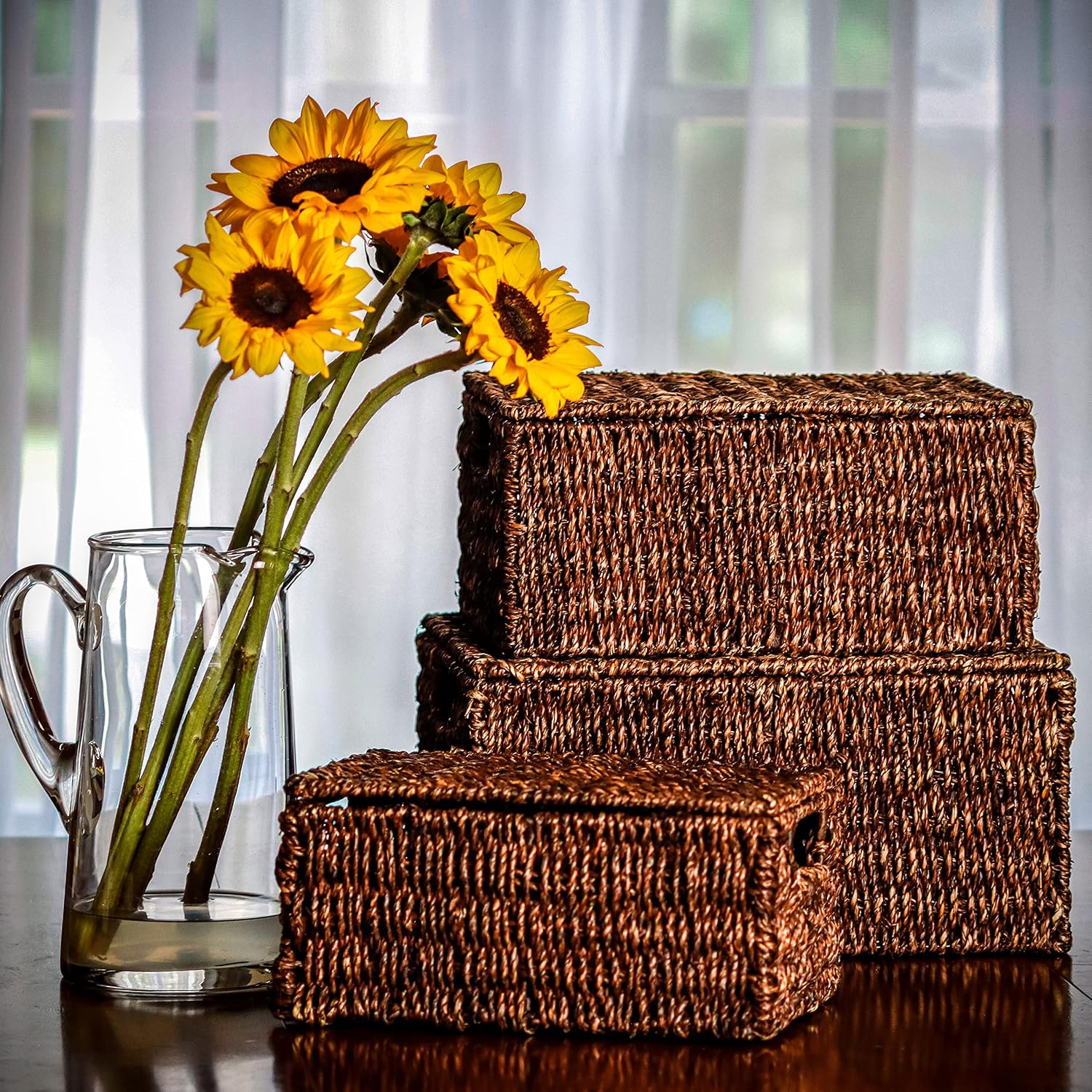 Rectangular Seagrass Baskets / Brown / Small / Set of 3