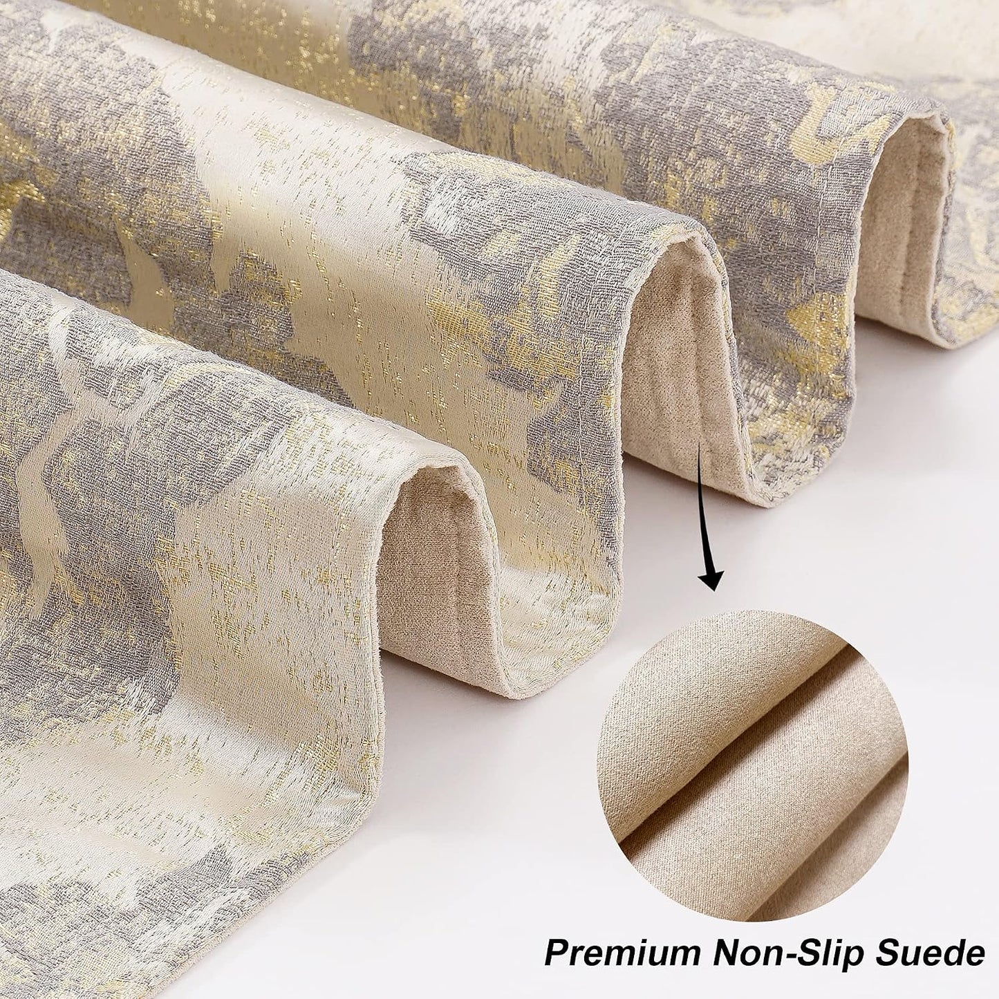 Loom and Mill Luxury Elegant Damask Table Runner 90 inches Long, Beige | Jacquard Table Runners with Handmade