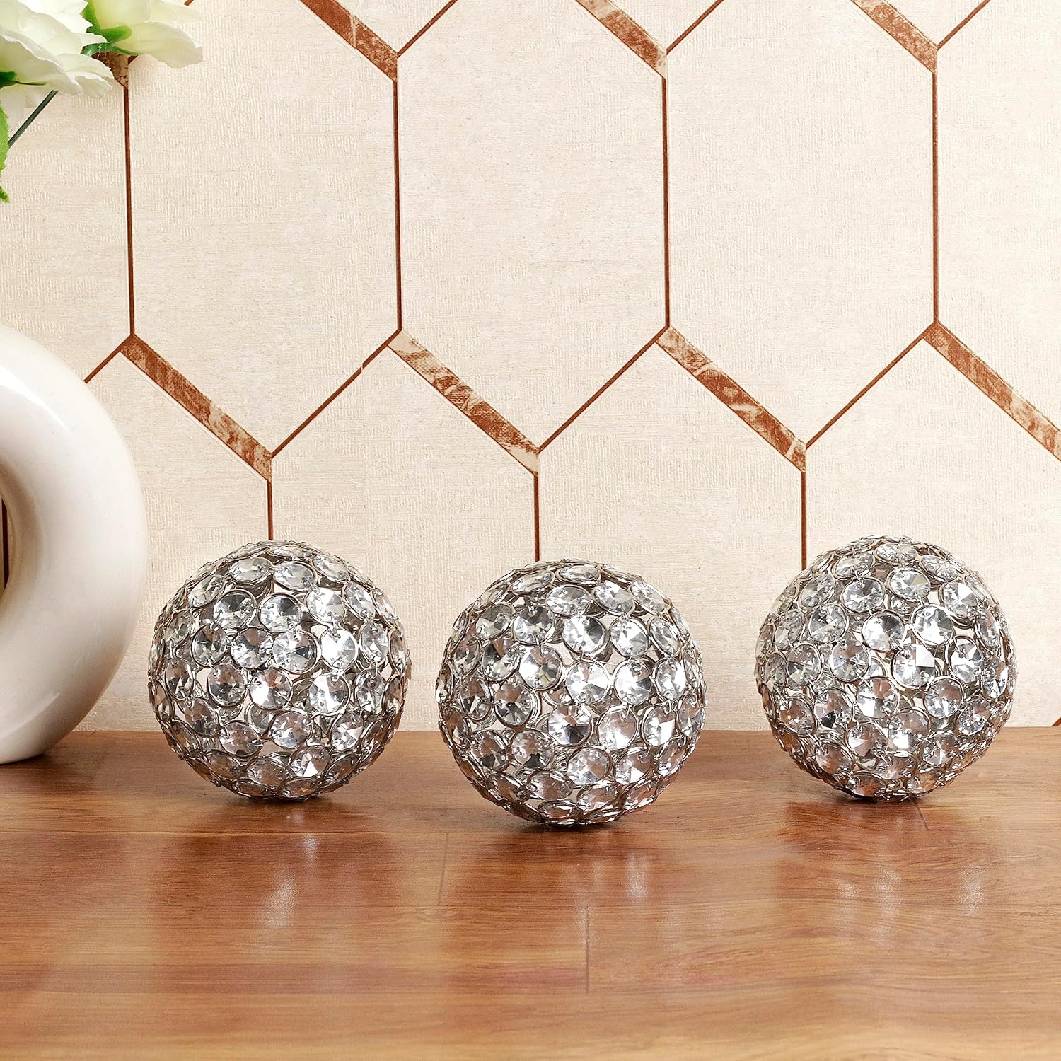 Decorative Metal Sphere / Silver / 4 Inch / Set of 3