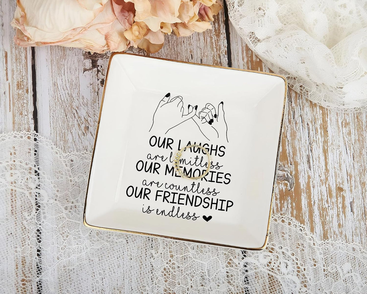 BFF 4" Ceramic Jewelry Tray / Pinky Promise Bestie