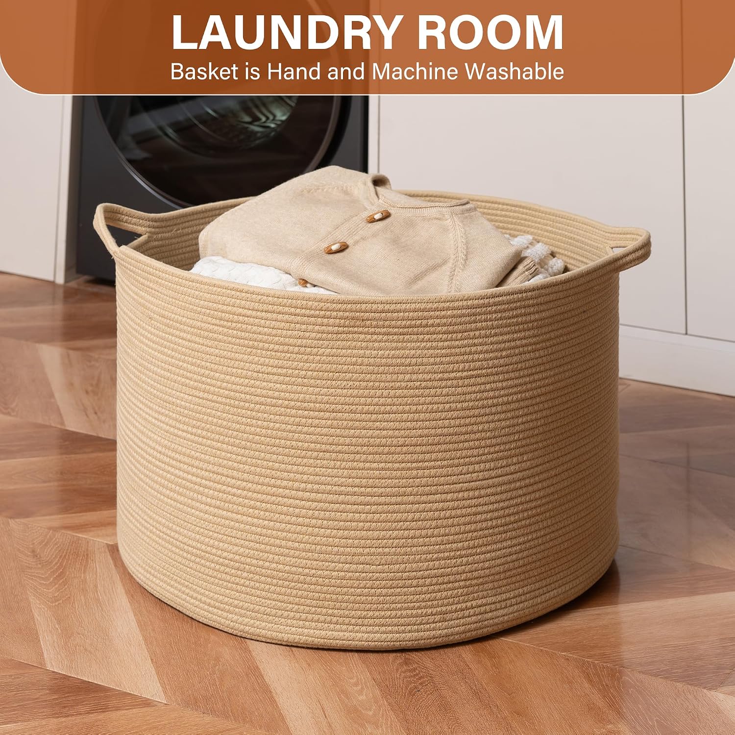 Collapsible Handle Cotton Rope Soft Woven Fabric Storage Organizer Clothes Toys / Camel / 65L
