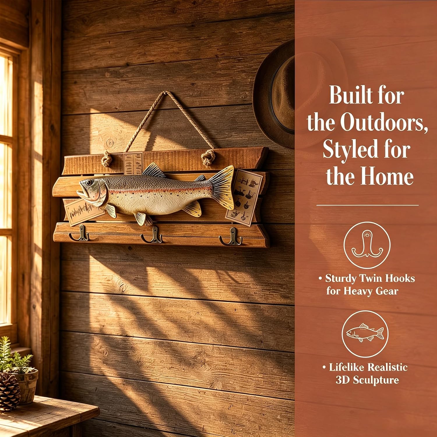 3 Hooks / Mounted Fish Decorative Key Holder and Coat Rack