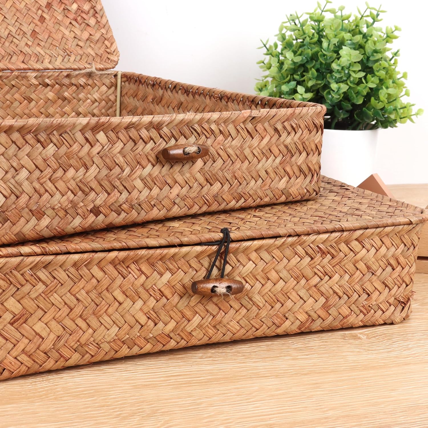 Flat Wicker Shelf Baskets / Coffee / Set of 2