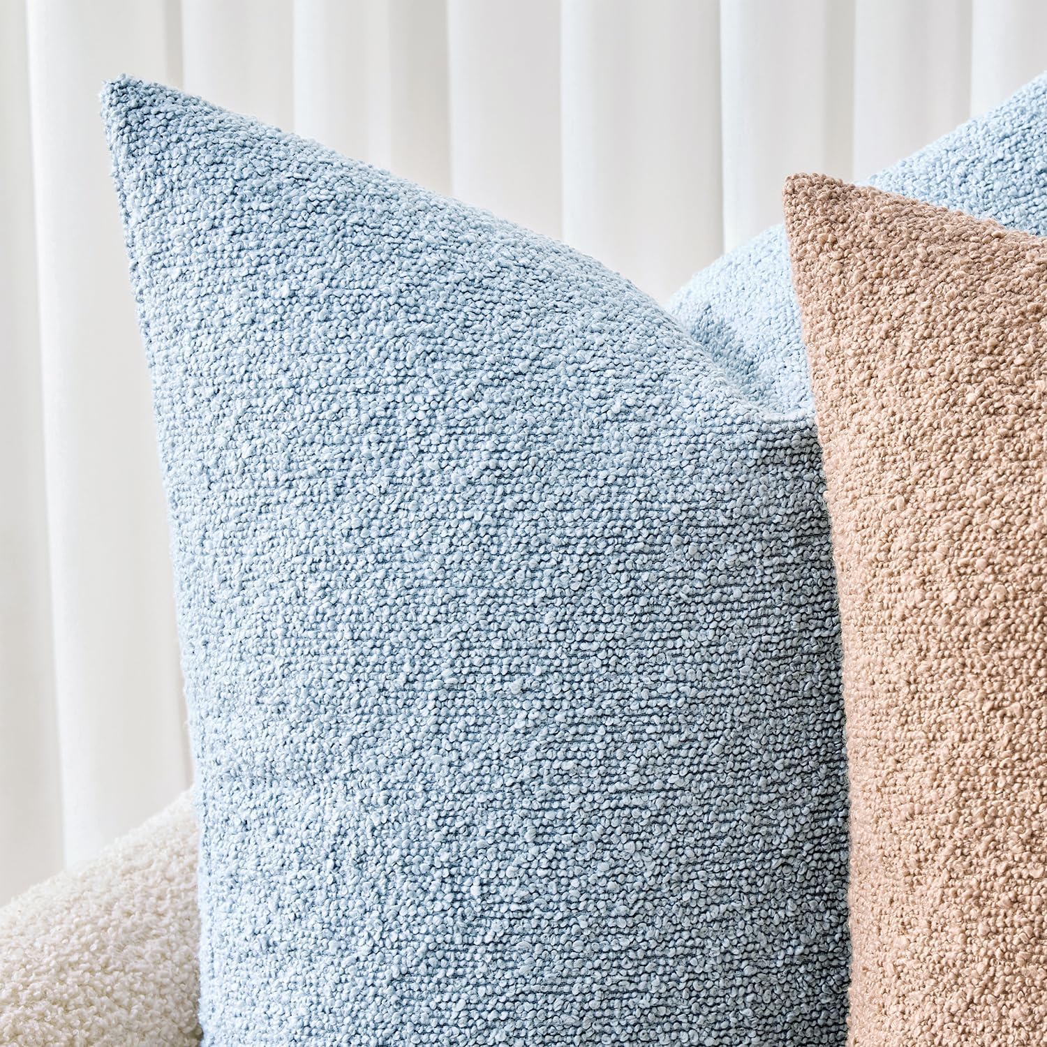 Decorative Boucle Throw Pillow Covers Textured Square Pillowcaes / 20 x 20 / Light Blue / Set of 2