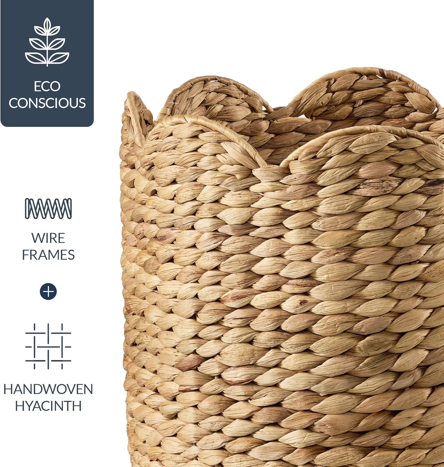 3pc Water Hyacinth Scalloped Multipurpose Nesting Baskets / Natural