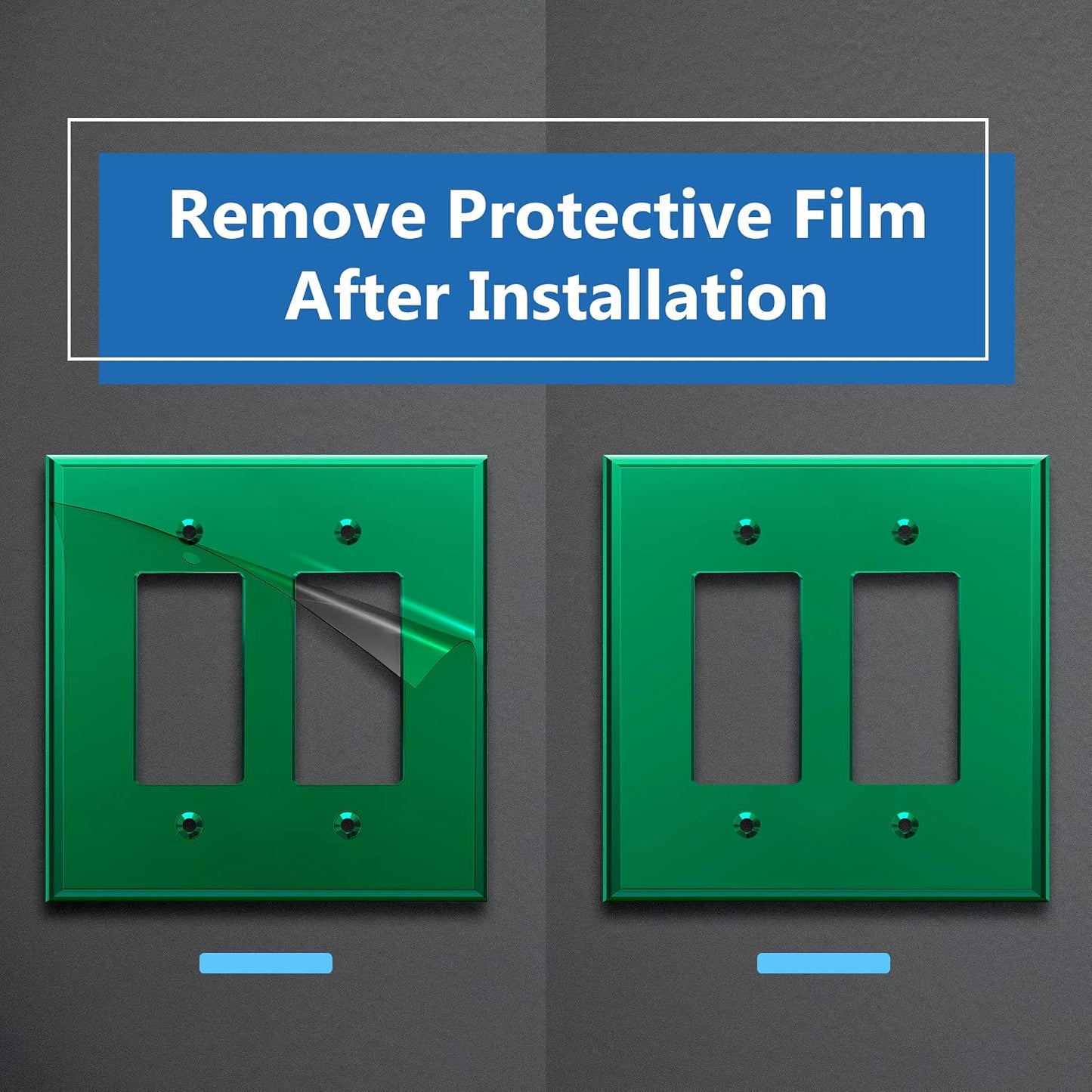 LIDER Double Decorator Wall Plate, Modern, Oversized 2-Gang, 5-Pack | Reflective, Impact Resistant, Mirror Glass Green