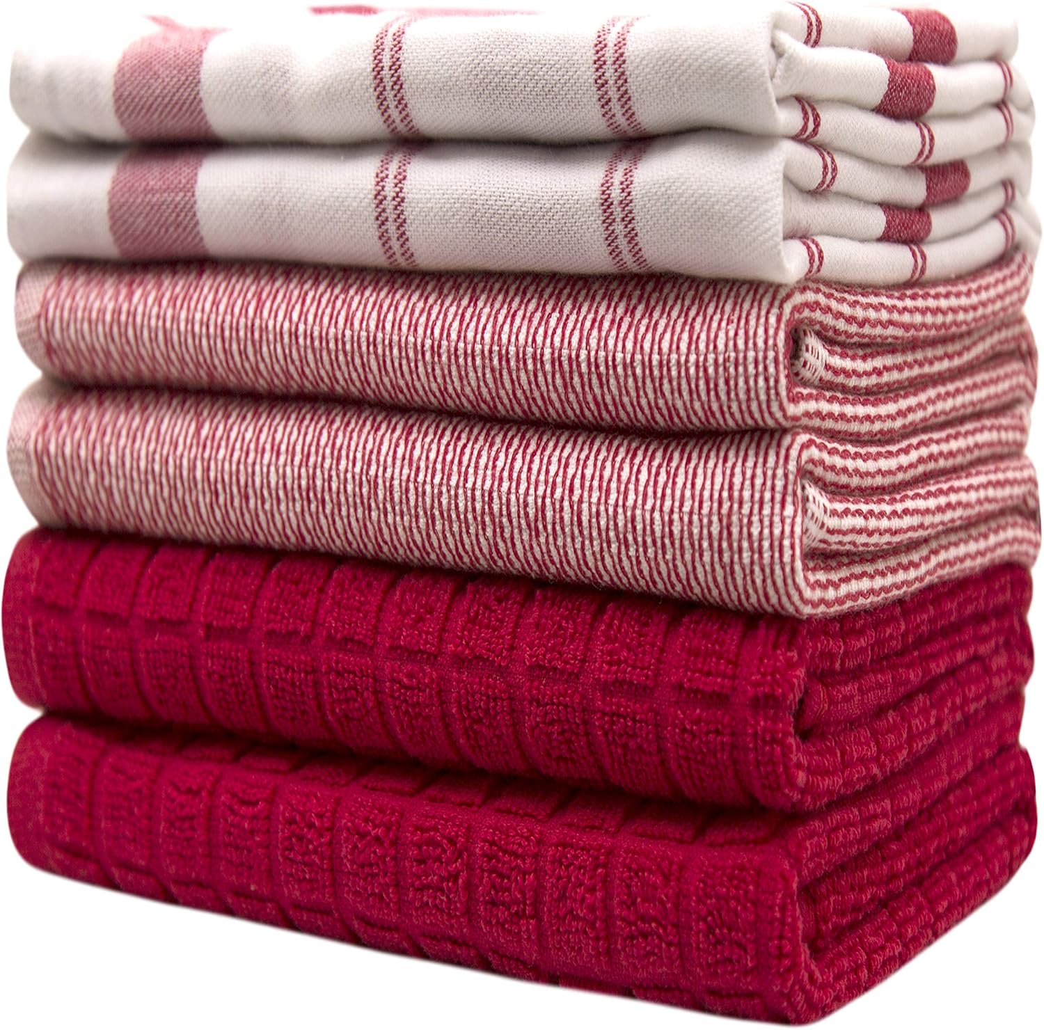 Premium Kitchen Towels 6 Pack 100% Cotton, 20"x28" Dish Towels - Red Check | Large Flat & Terry Kitchen Linen Set with