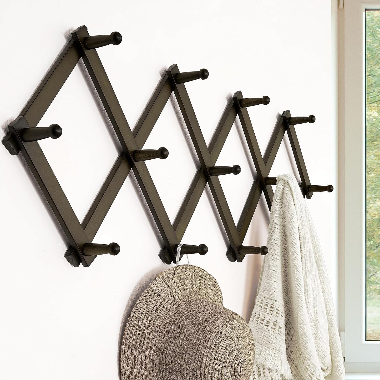 Accordion Wall Hanger:16'' High Wooden Wall Expandable Coat Rack,Hat Rack Holder,Accordion Hook for Baseball