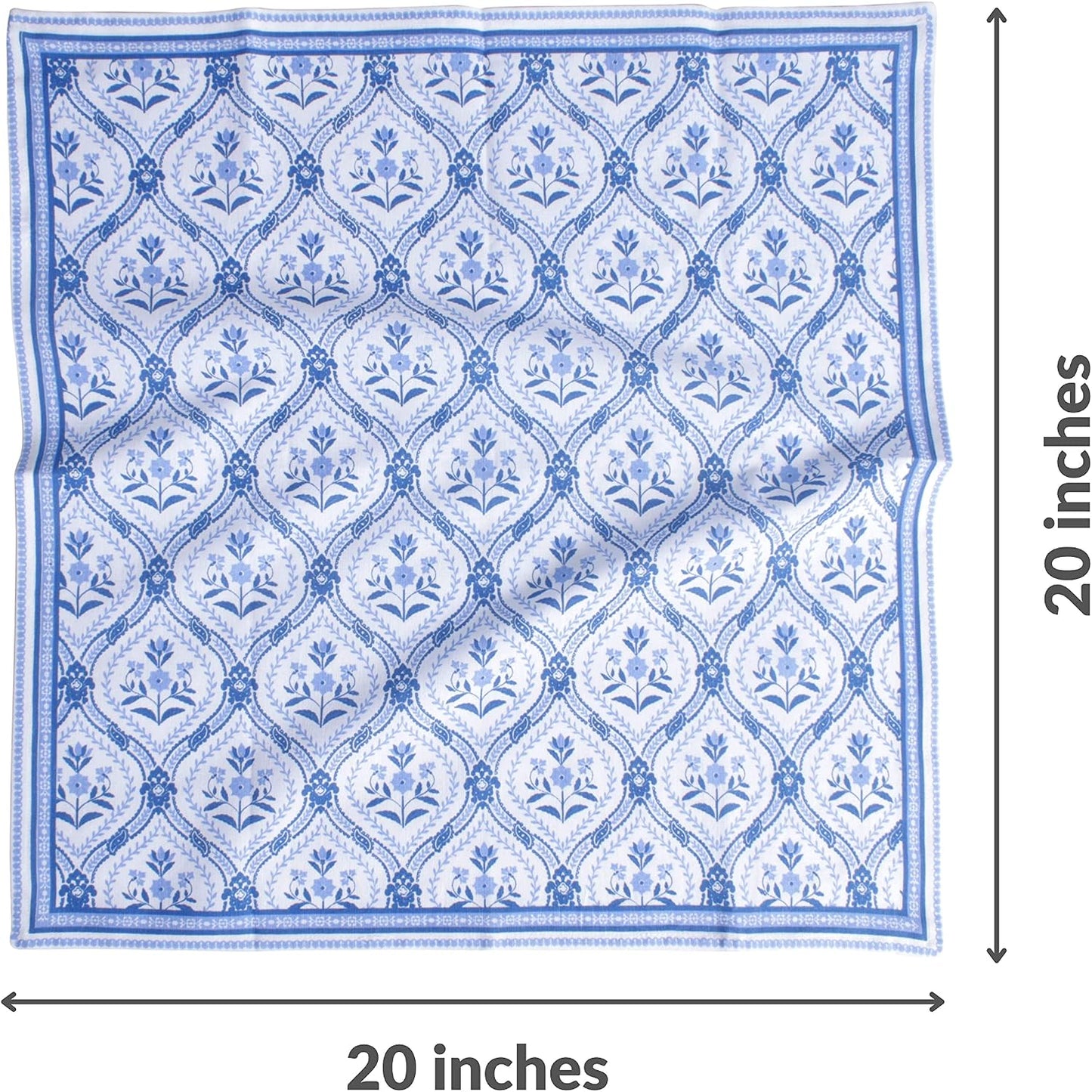 FINGERCRAFT Cloth Napkins Set of 12 Cotton Linen, 20x20 Inch, Damask Blue | Mitered corner, washable, soft, absorbent