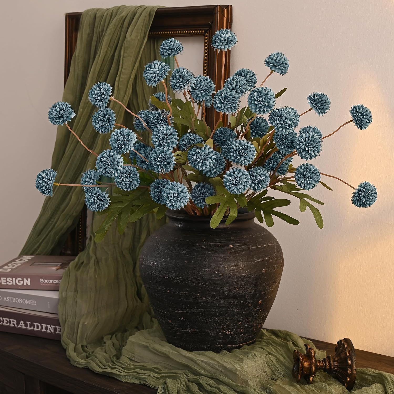 Fake Silk Pompon Mum Artificial Flowers / Blue / Set of 10