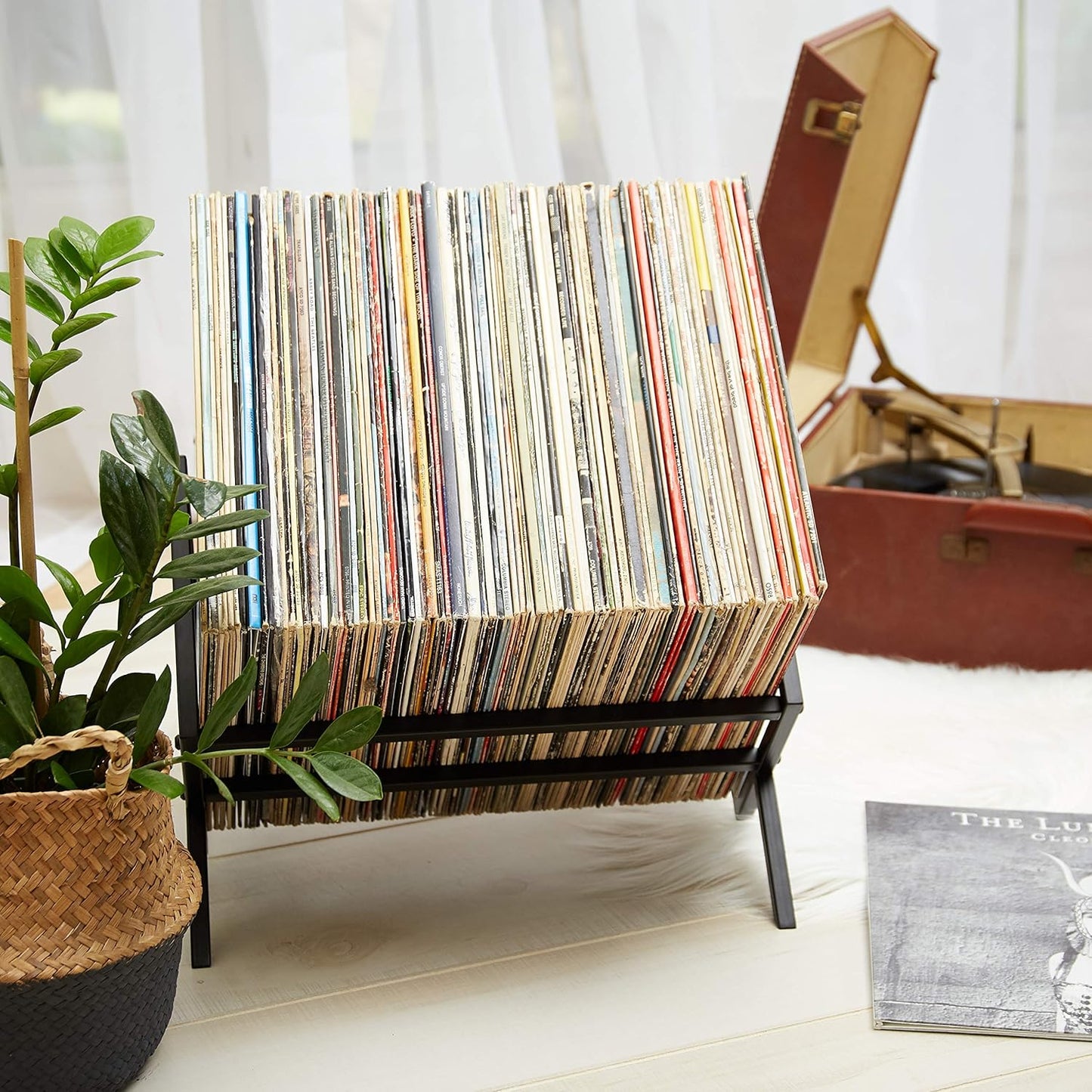MODERN VINYL Record Storage Racks - Easy Assembly Vinyl Record Holder Stand 100 Lps | Sleek Matte Black LP Holder Stand