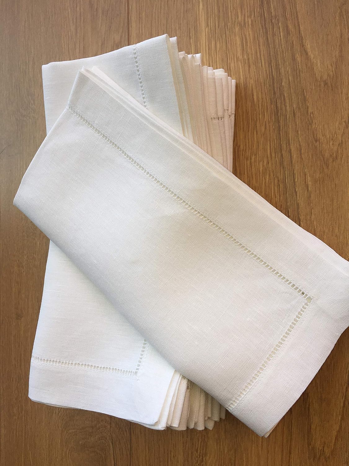 White Linen Hem Stitch Dinner Napkins - Set of 12 20"x20"-Ladder Hem Stitch 100% Linen Cloth Napkins-Super Value Bulk