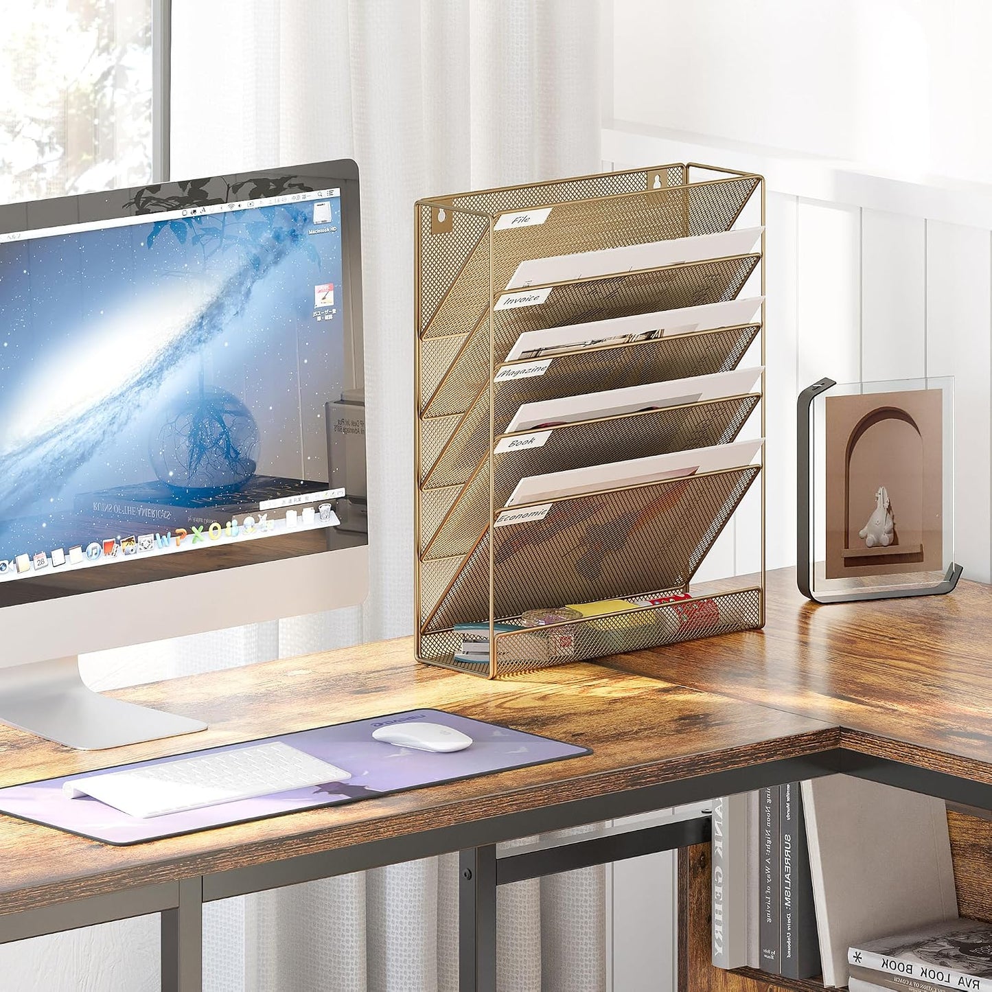 EasyPAG 5 Tier Wall File Holder, Mesh Hanging Folder Organizer with Classify Label, Versatile Desk File Holder