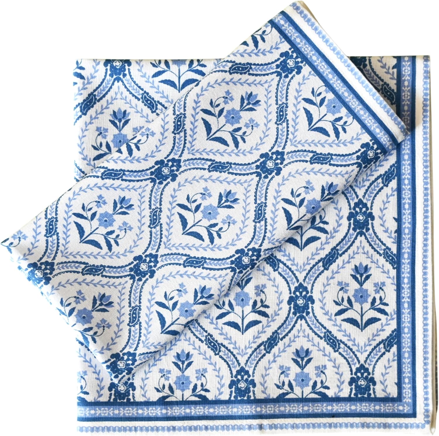 FINGERCRAFT Cloth Napkins Set of 12 Cotton Linen, 20x20 Inch, Damask Blue | Mitered corner, washable, soft, absorbent