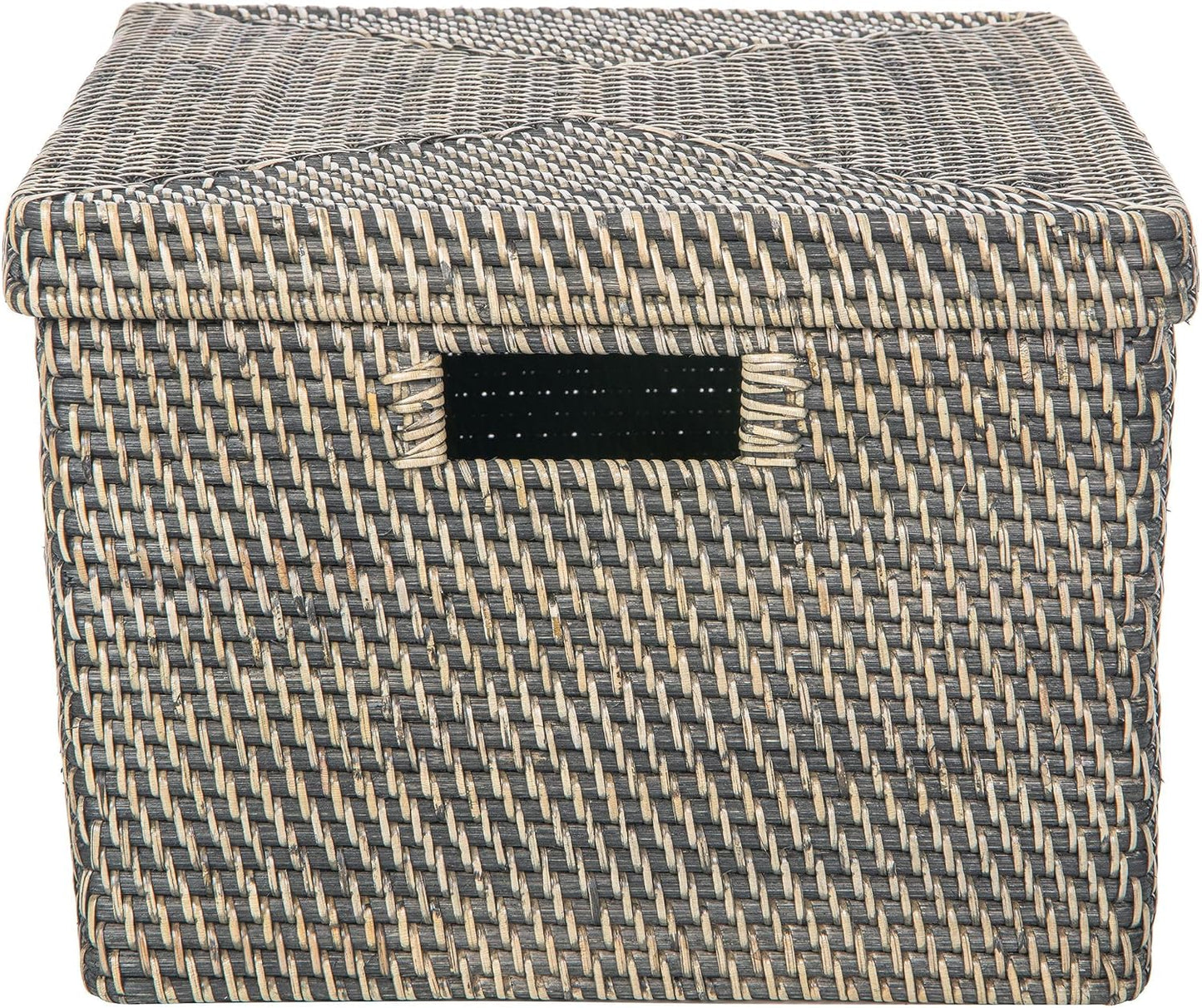 Rattan Storage Box and Decorative Basket / Black Wash / 18.5 Inch