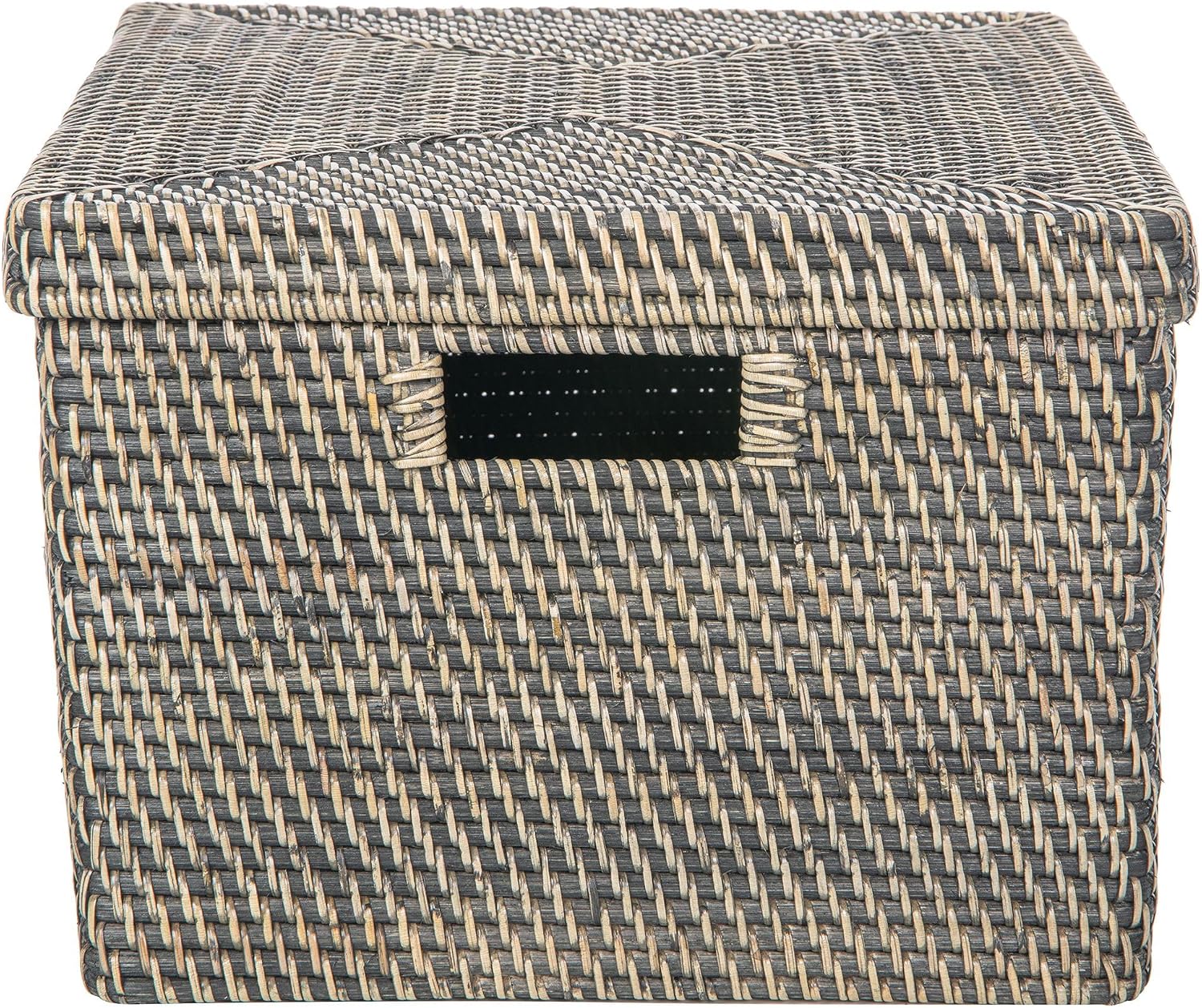 Rattan Storage Box and Decorative Basket / Black Wash / 18.5 Inch