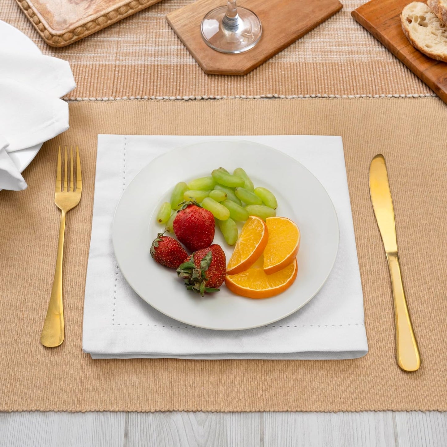 Blue Needles Set of 12 Hemstitch Linen Napkins 100% Cotton White Cloth Dinner Napkins 18x18 inches, Soft, Reusable