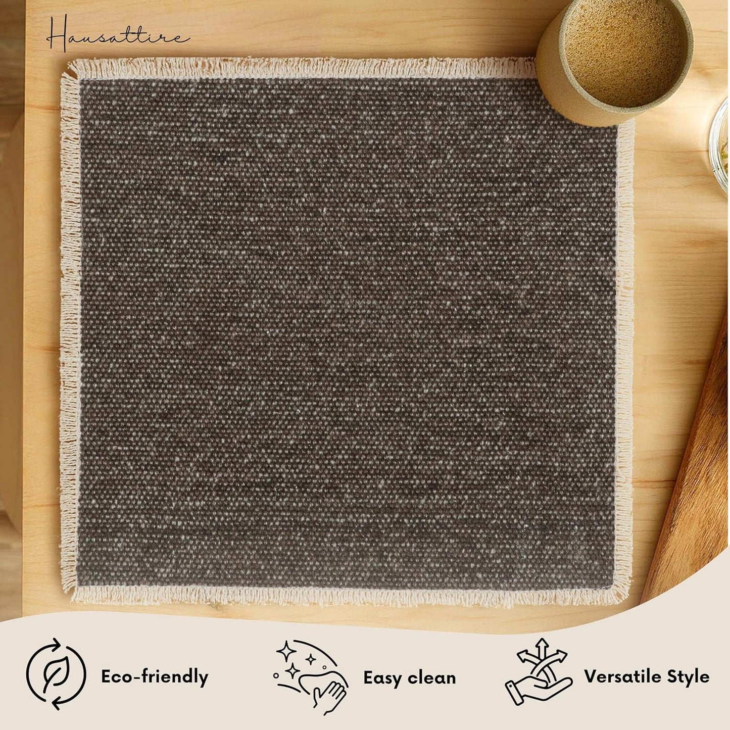 Hausattire Cotton Frayed Placemats Set of 6 Dining Table 14x14 Inch | Rustic Vintage Boho Washable Easter Placemat for