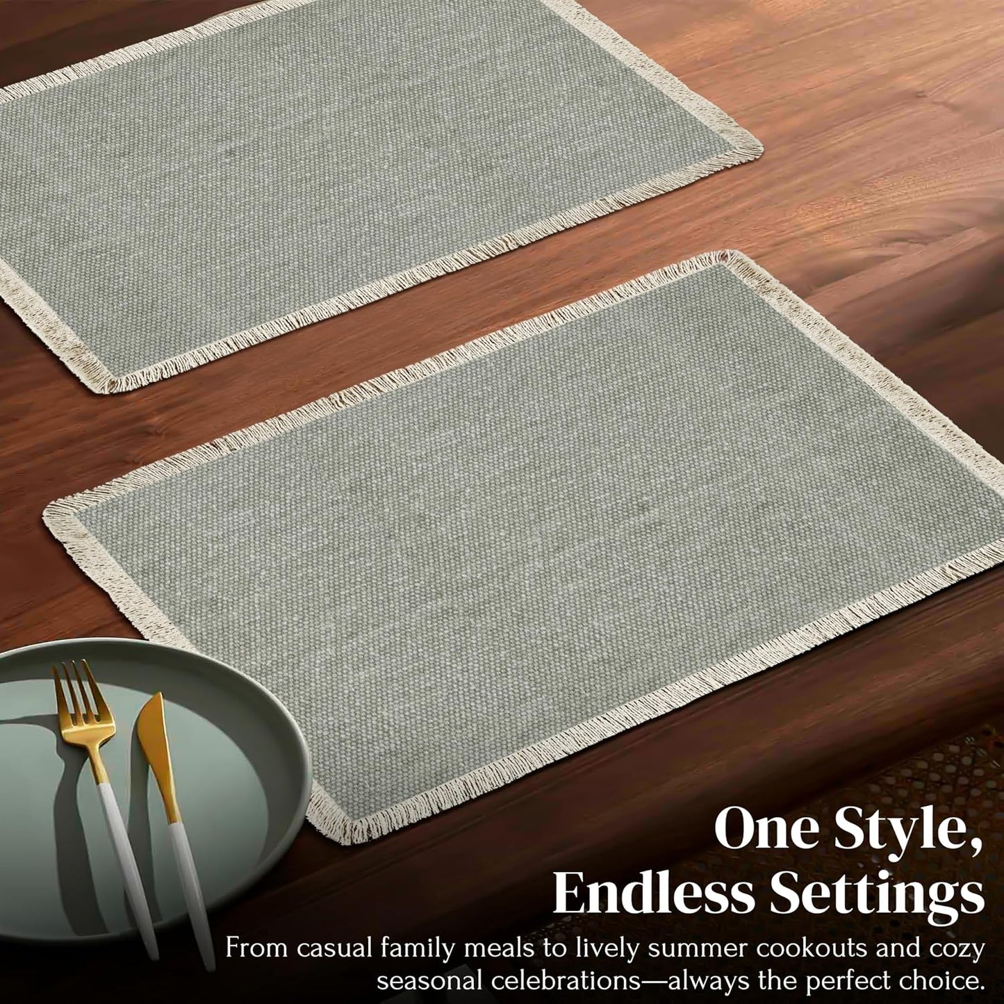 Hausattire Cotton Frayed Placemats Set of 6 Dining Table 13x19 Inch | Rustic Farmhouse Boho Washable Easter Placemat