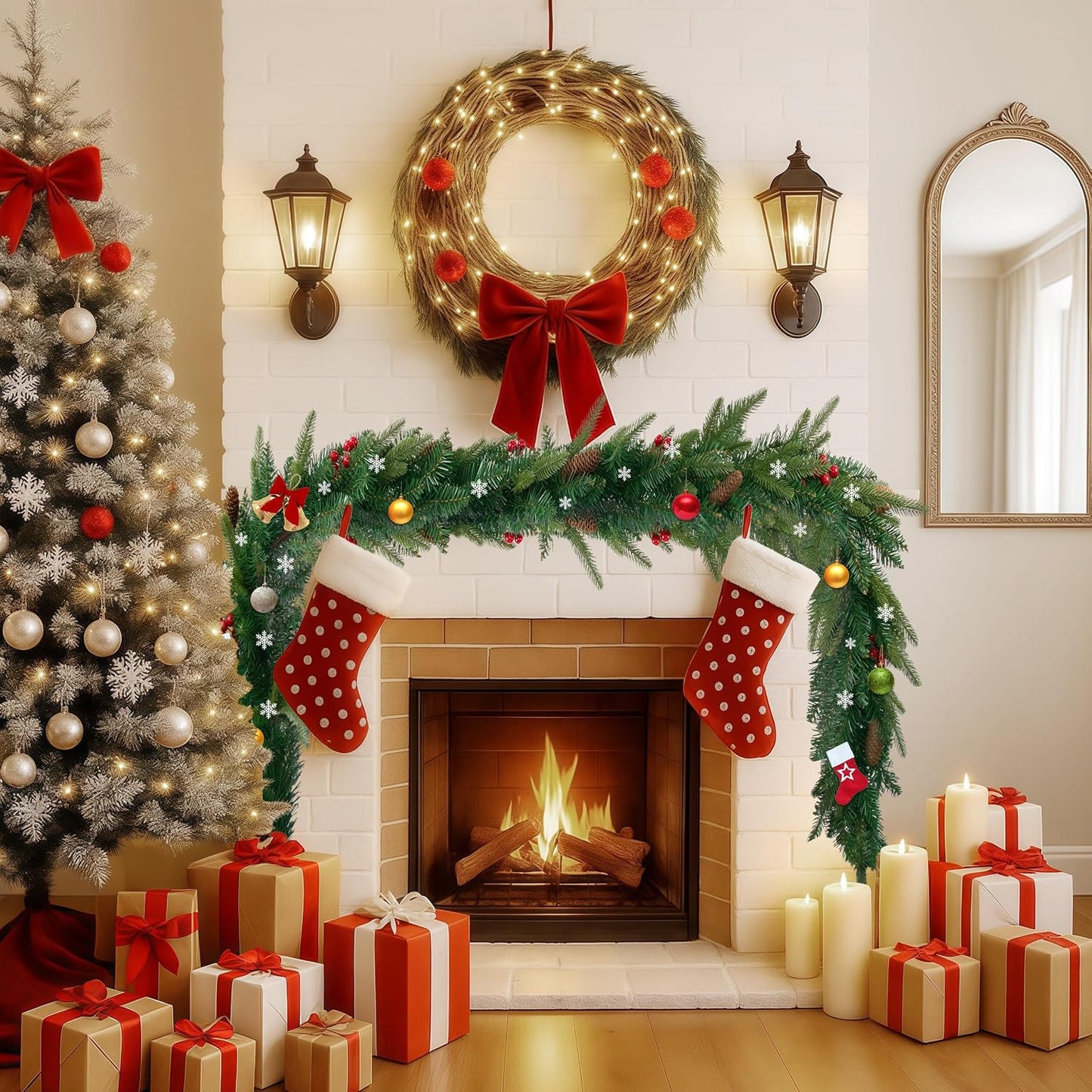 Winter Decor Artificial Norfolk Pine Christmas Garland, 6FT | Cedar Eucalyptus Greenery Realistic Tree for Mantel